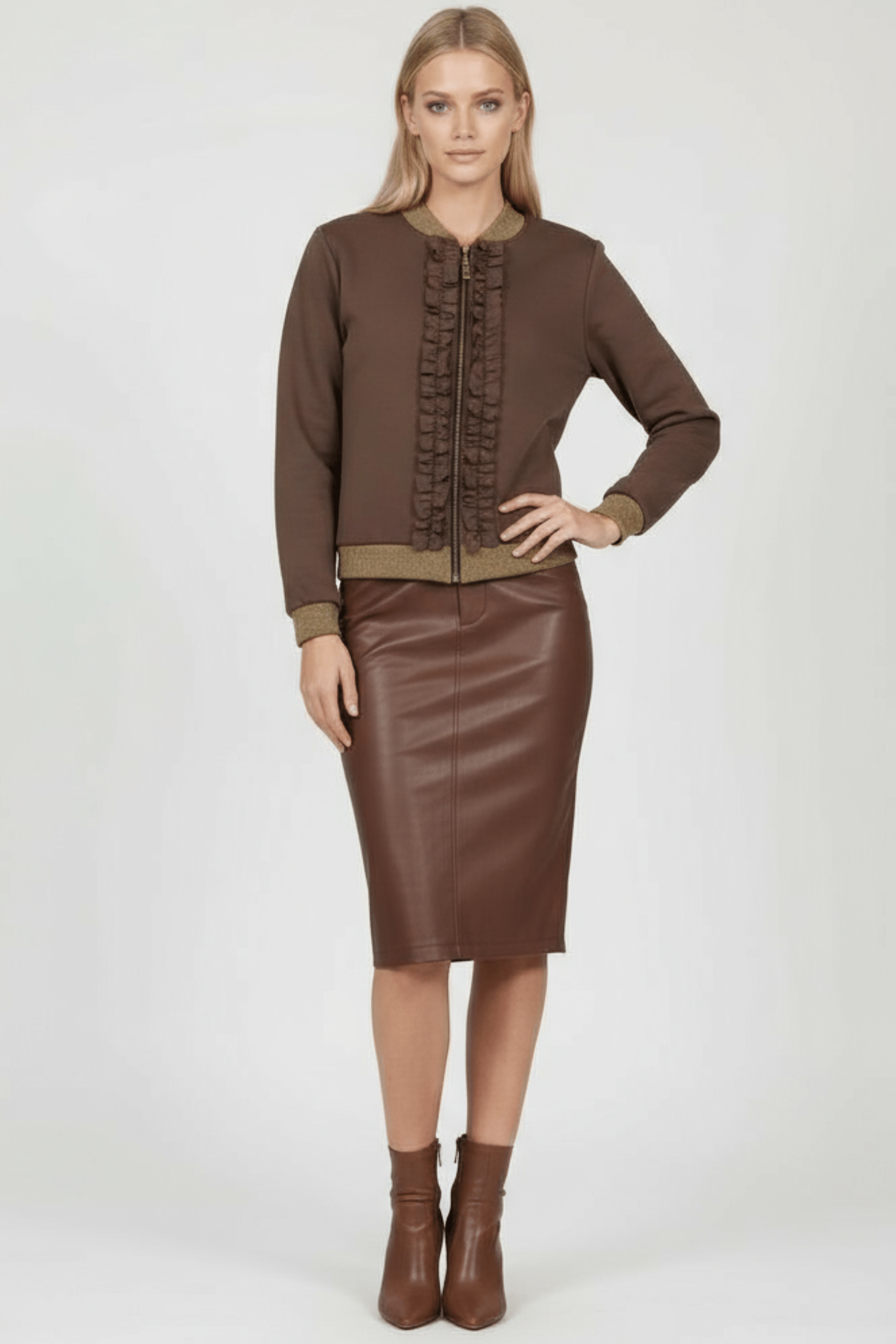 Chaqueta marron cremallera con chorreras Lolitas&L - lolitasyl.com