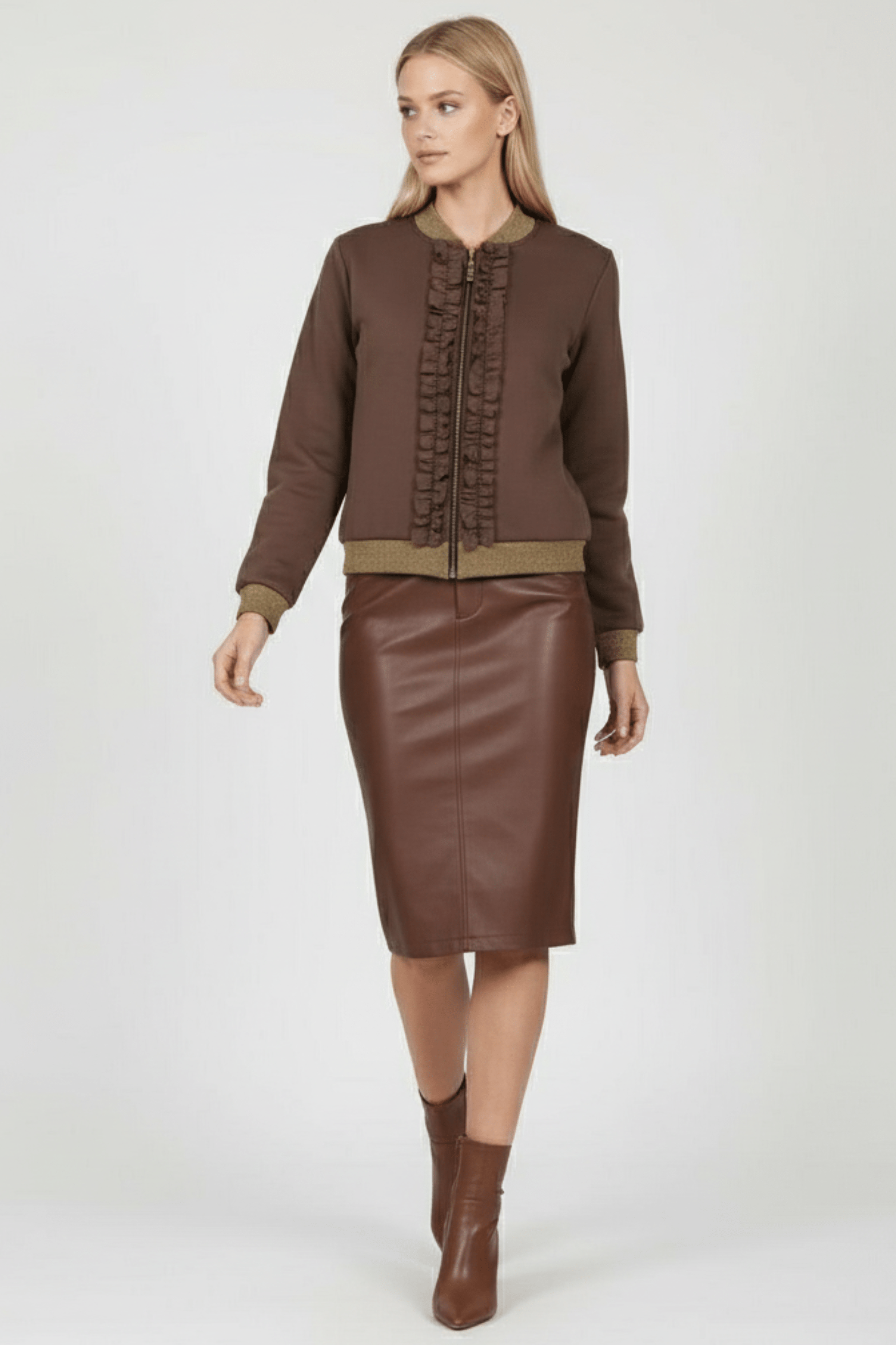 Chaqueta marron cremallera con chorreras Lolitas&L - lolitasyl.com