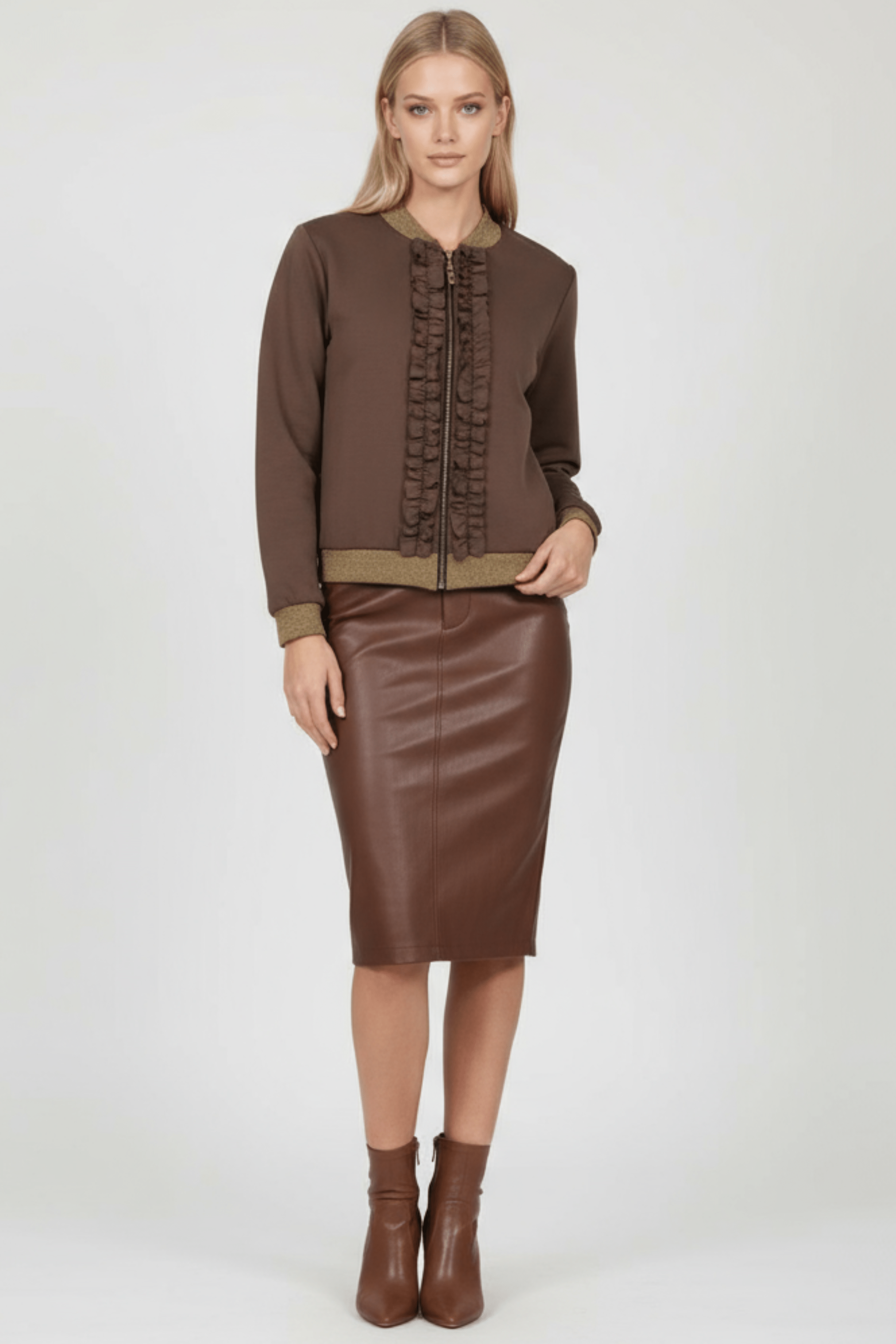 Chaqueta marron cremallera con chorreras Lolitas&L - lolitasyl.com