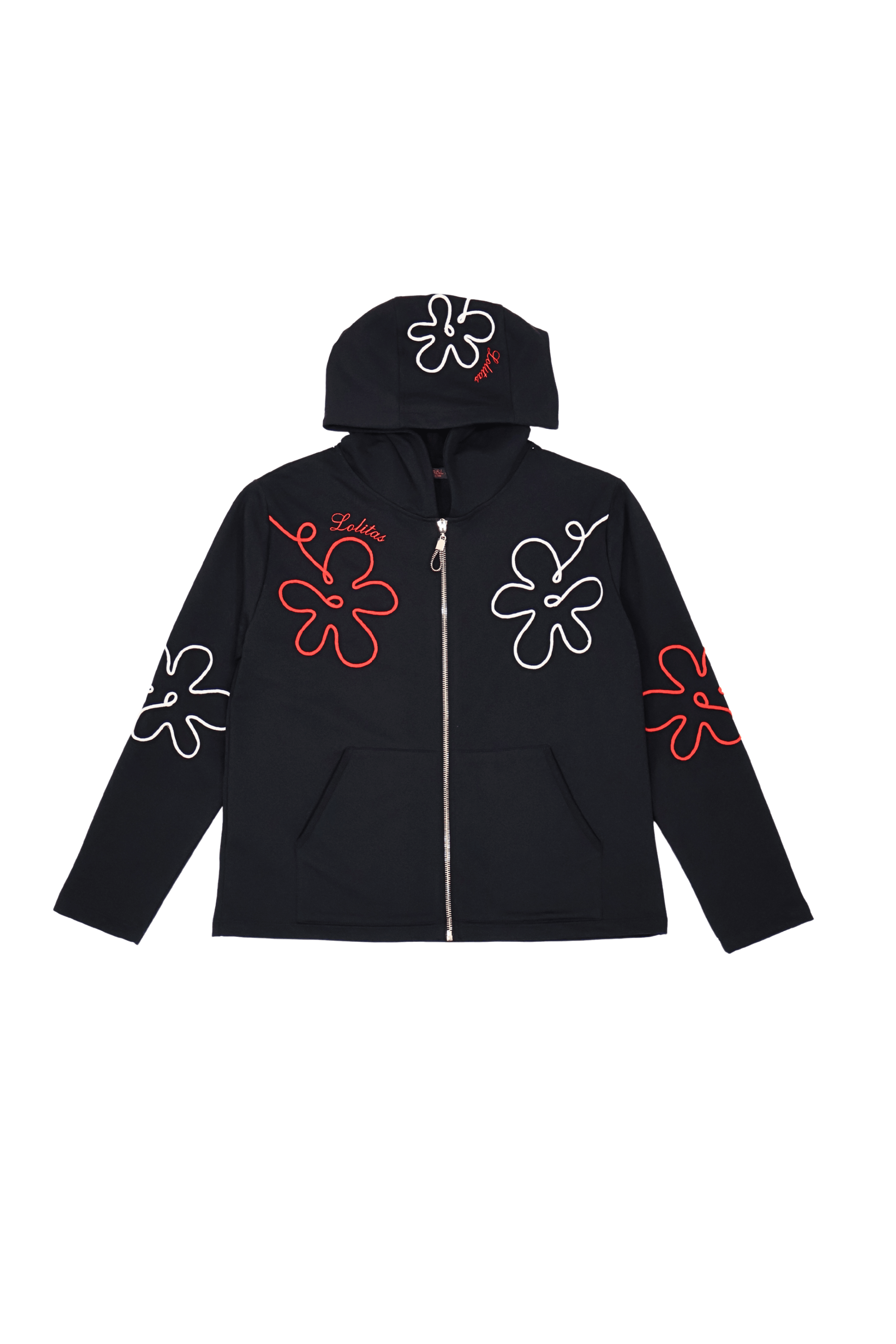 Chaqueta negra bordado flor con cremallera y capucha Lolitas&L - lolitasyl.com