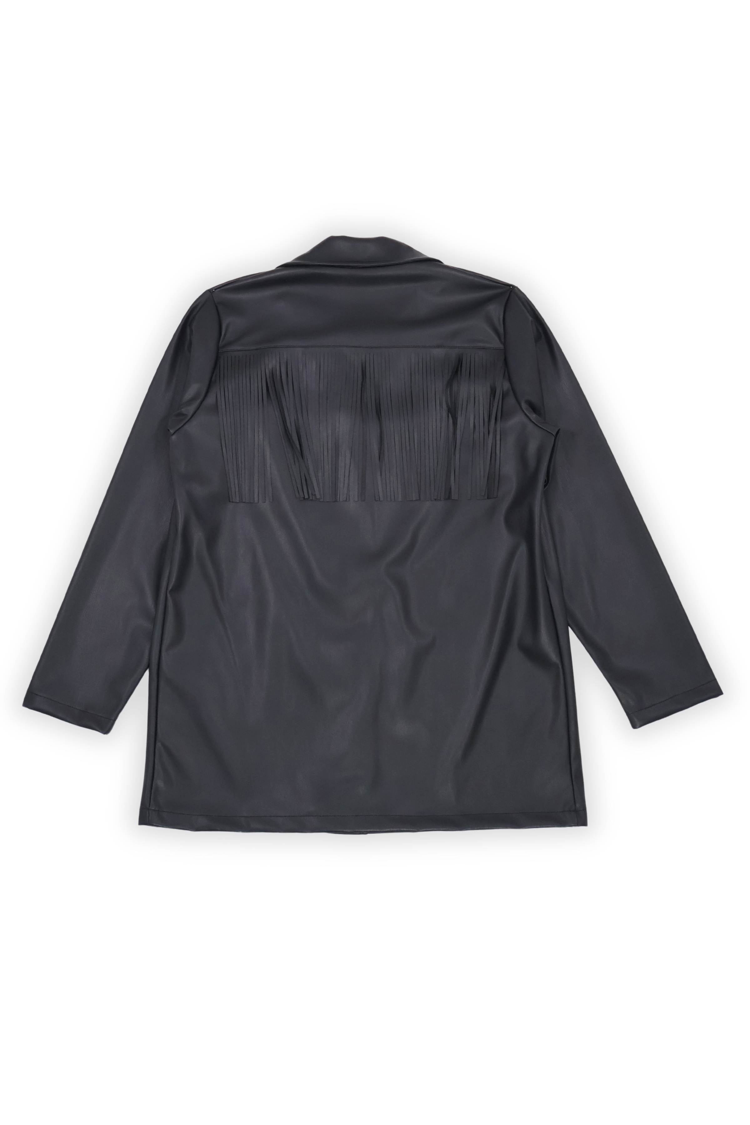 Chaqueta negra larga polipiel con flecos y bolsillos Lolitas&L - lolitasyl.com