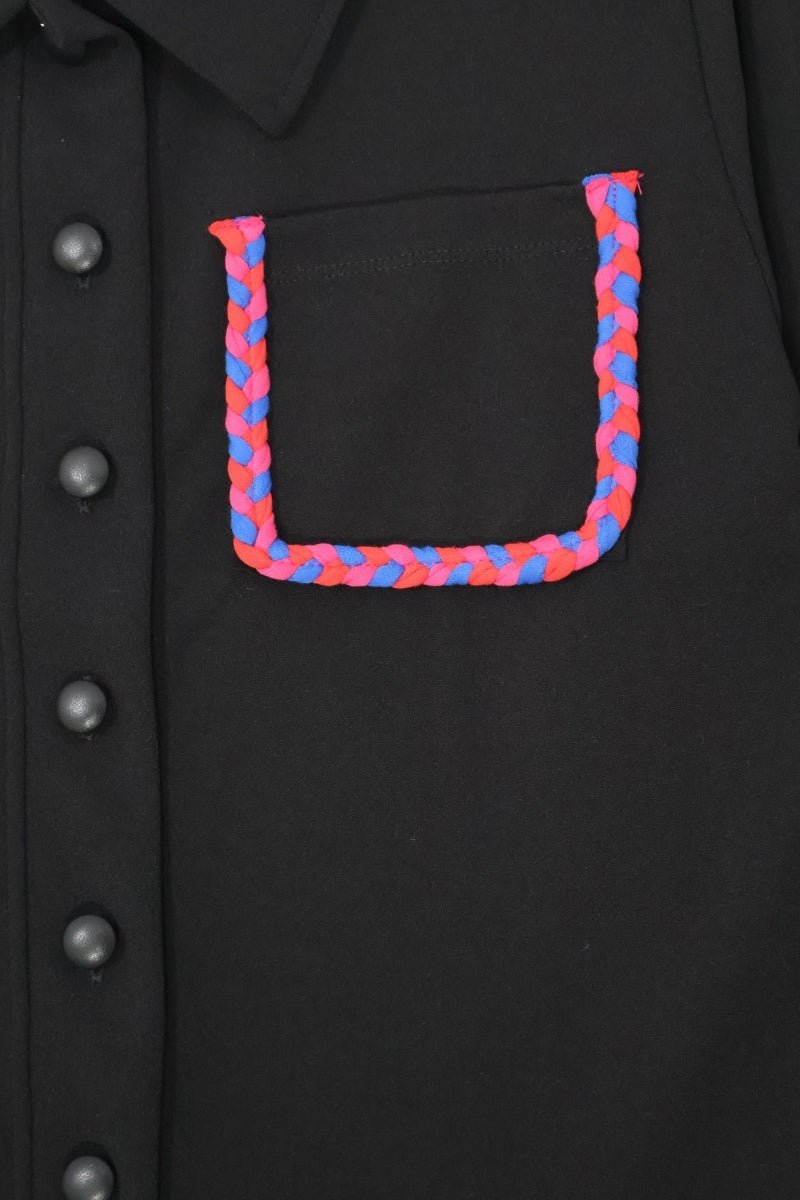 Chaqueta Preloved negra con bolsillos trenzados en fucsia LolitasyL - lolitasyl.com