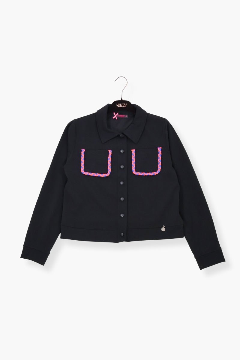 Chaqueta Preloved negra con bolsillos trenzados en fucsia LolitasyL - lolitasyl.com
