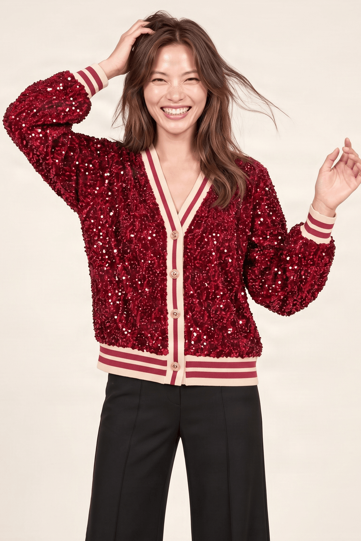 Chaqueta roja lentejuelas elasticos con botones Lolitas&L - lolitasyl.com