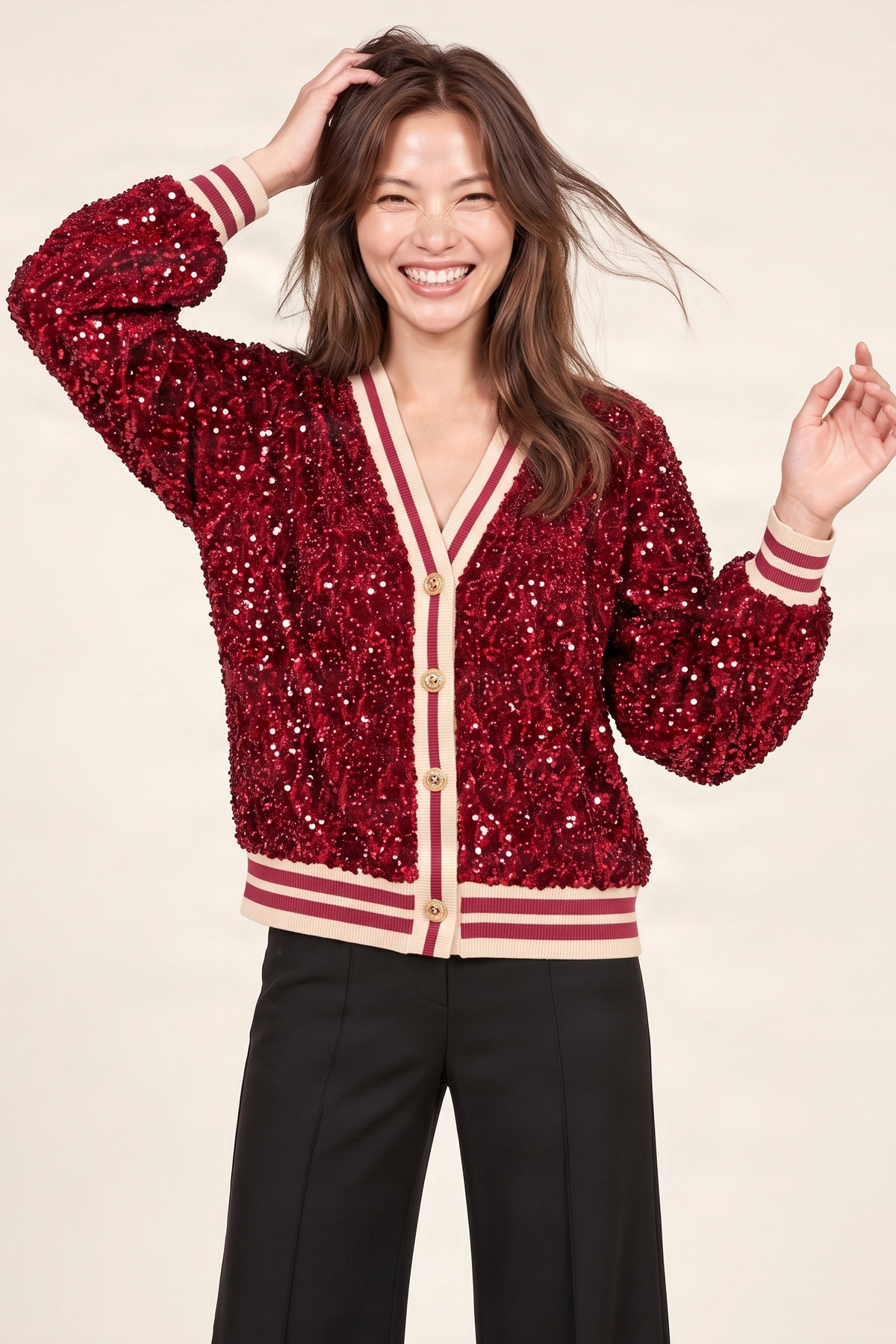 Chaqueta roja lentejuelas elasticos con botones Lolitas&L