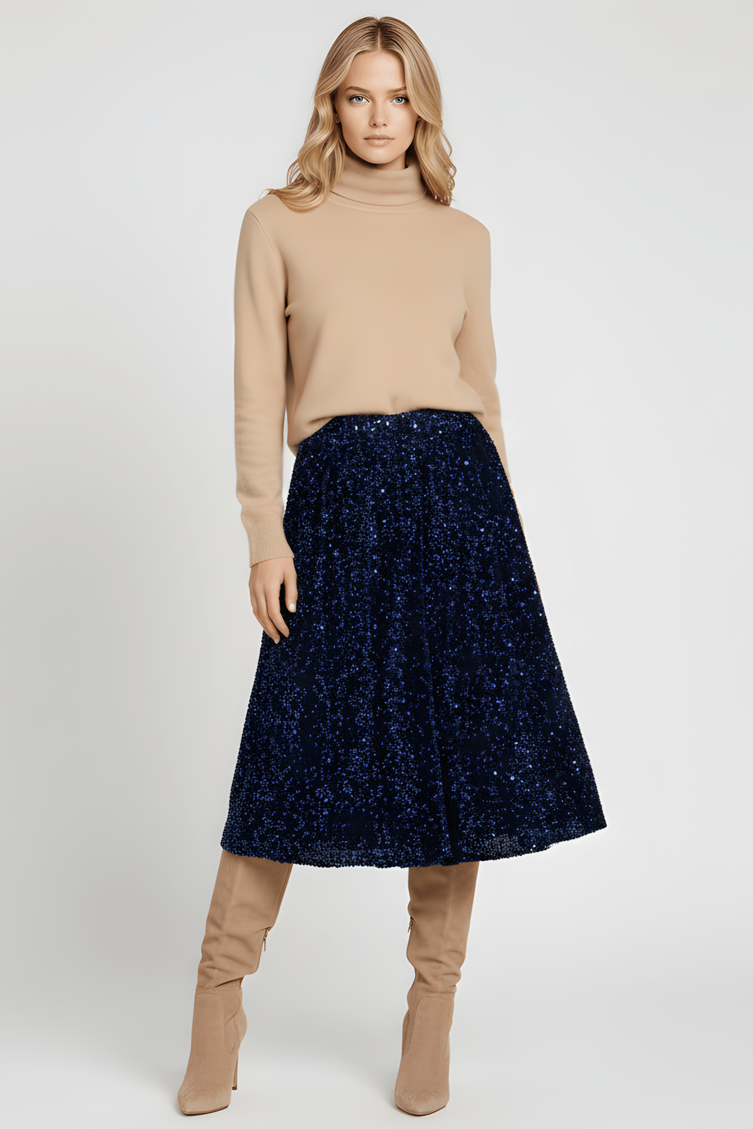 Falda azul de lentejuelas midi Lolitas&L - lolitasyl.com