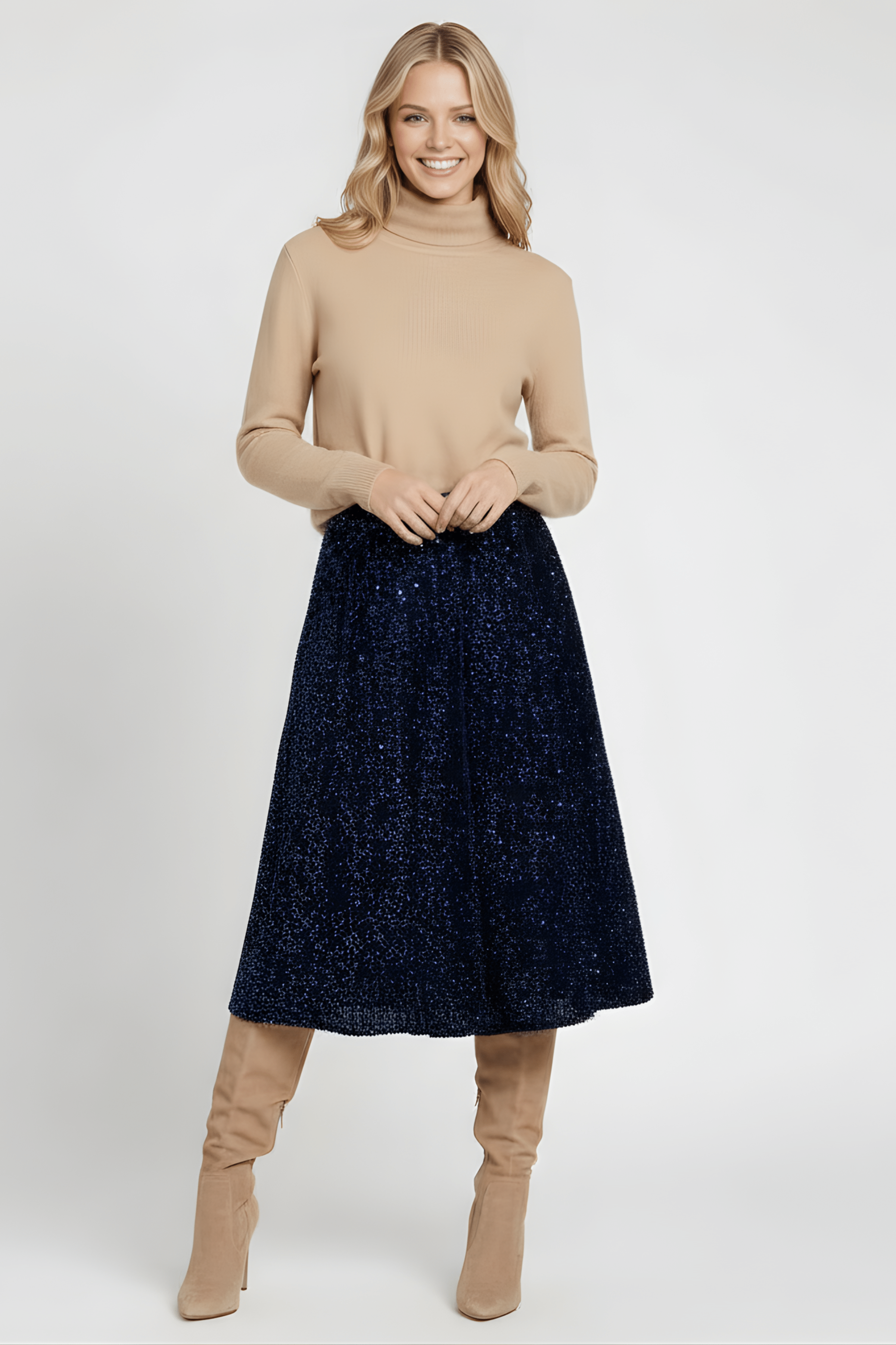 Falda azul de lentejuelas midi Lolitas&L - lolitasyl.com