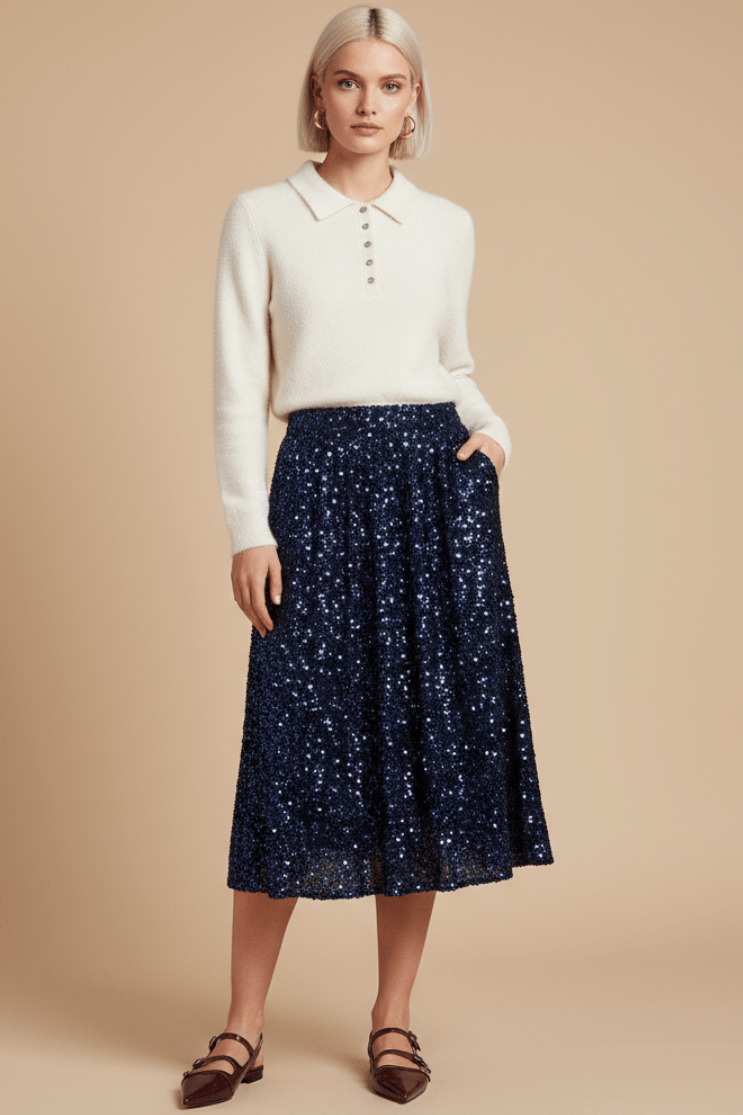 Falda azul de lentejuelas midi Lolitas&L - lolitasyl.com