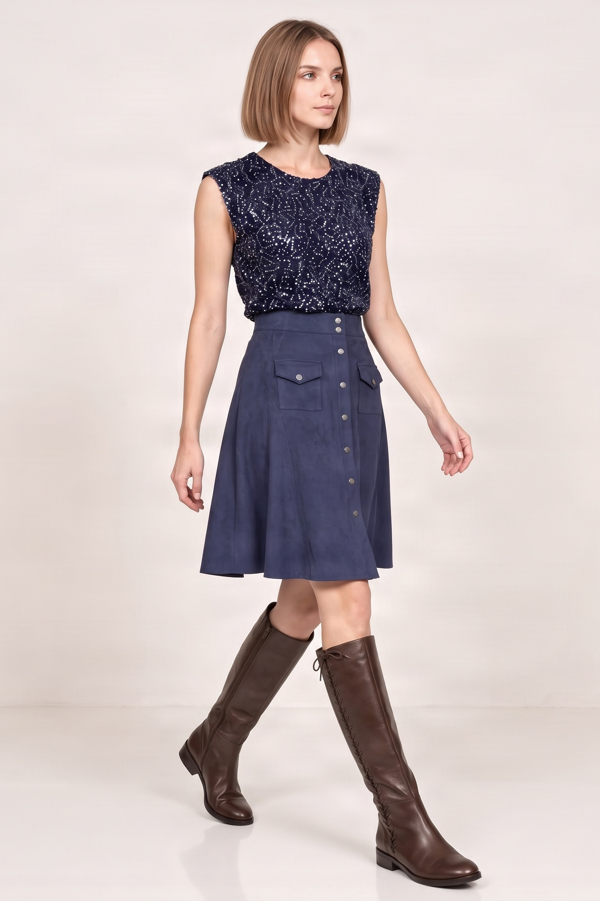 Falda azul oscuro antelina con automaticos Lolitas&L
