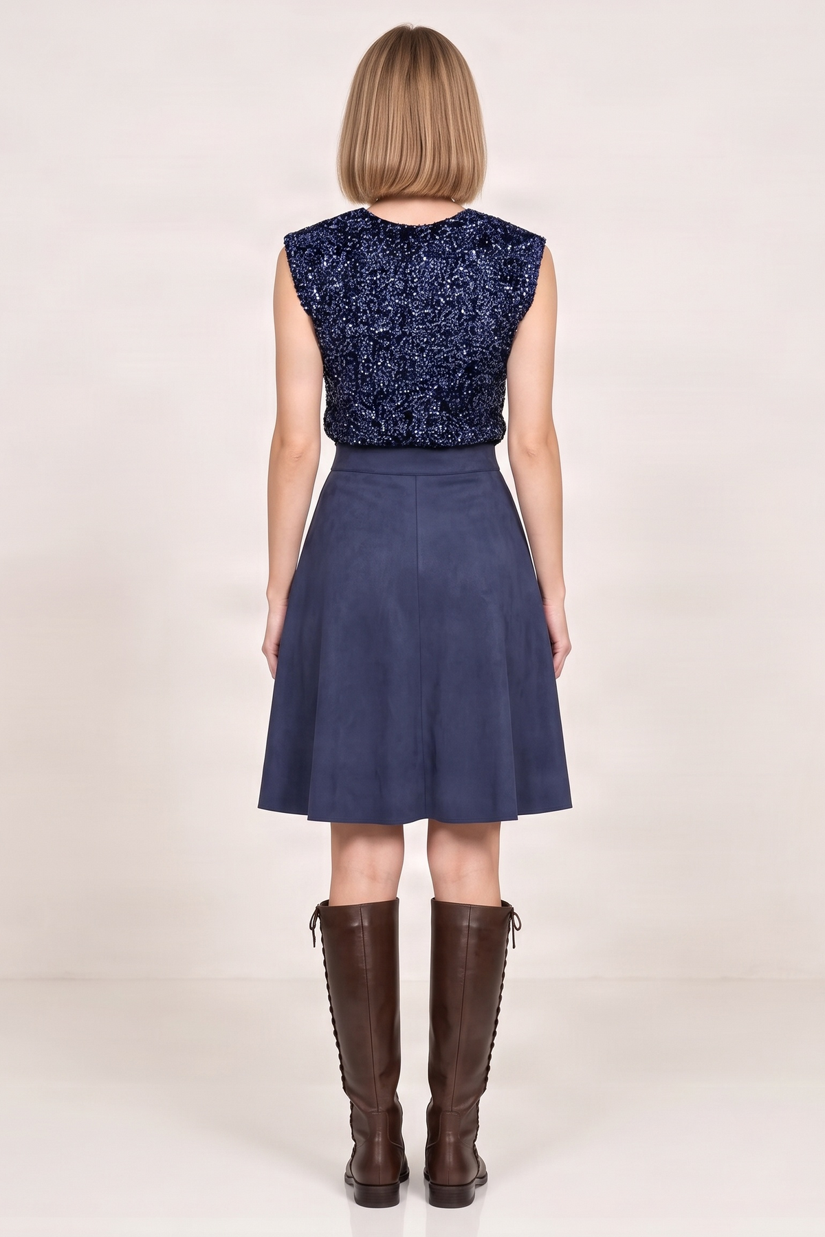 Falda azul oscuro antelina con automaticos Lolitas&L