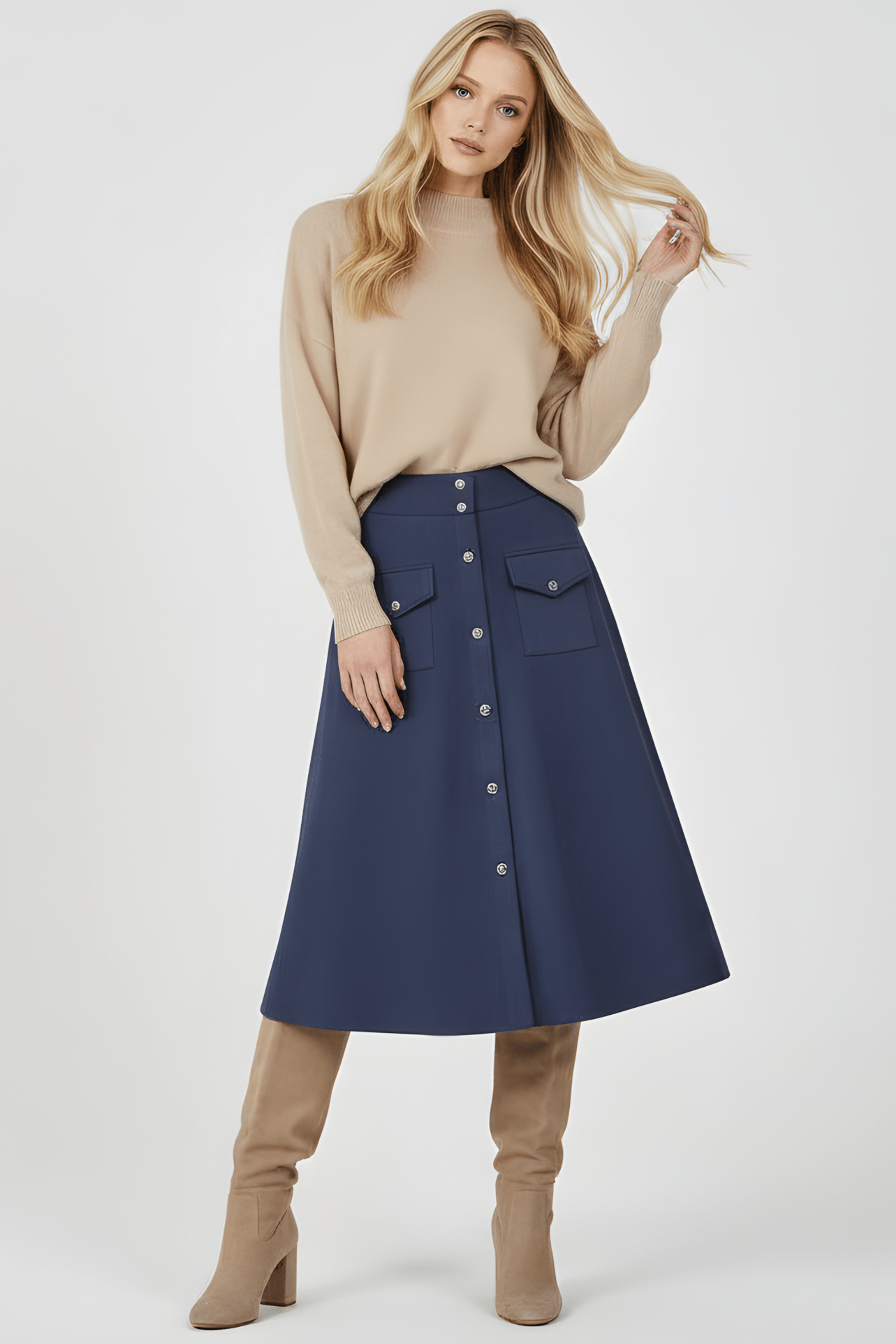 Falda azul oscuro antelina con automaticos Lolitas&L - lolitasyl.com