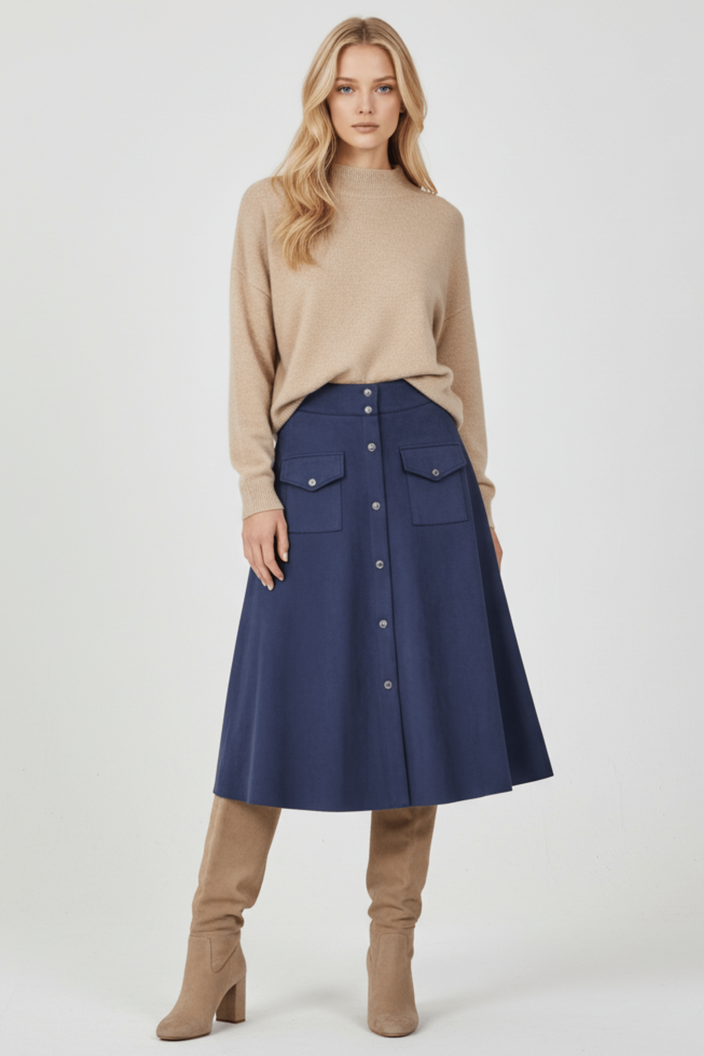 Falda azul oscuro antelina con automaticos Lolitas&L - lolitasyl.com