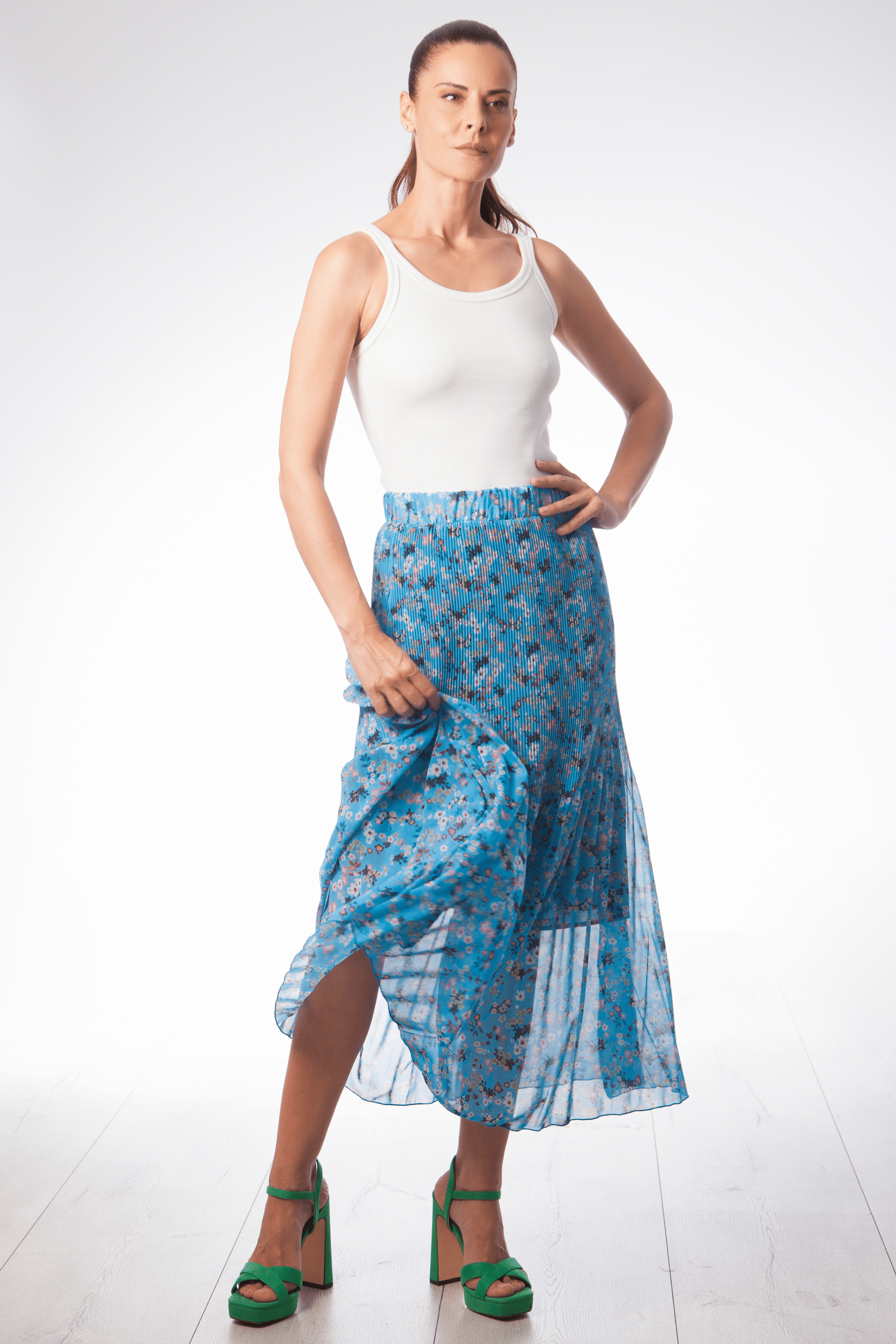 Falda azul rayas plisada de gasa en rayas Lolitas&L - lolitasyl.com