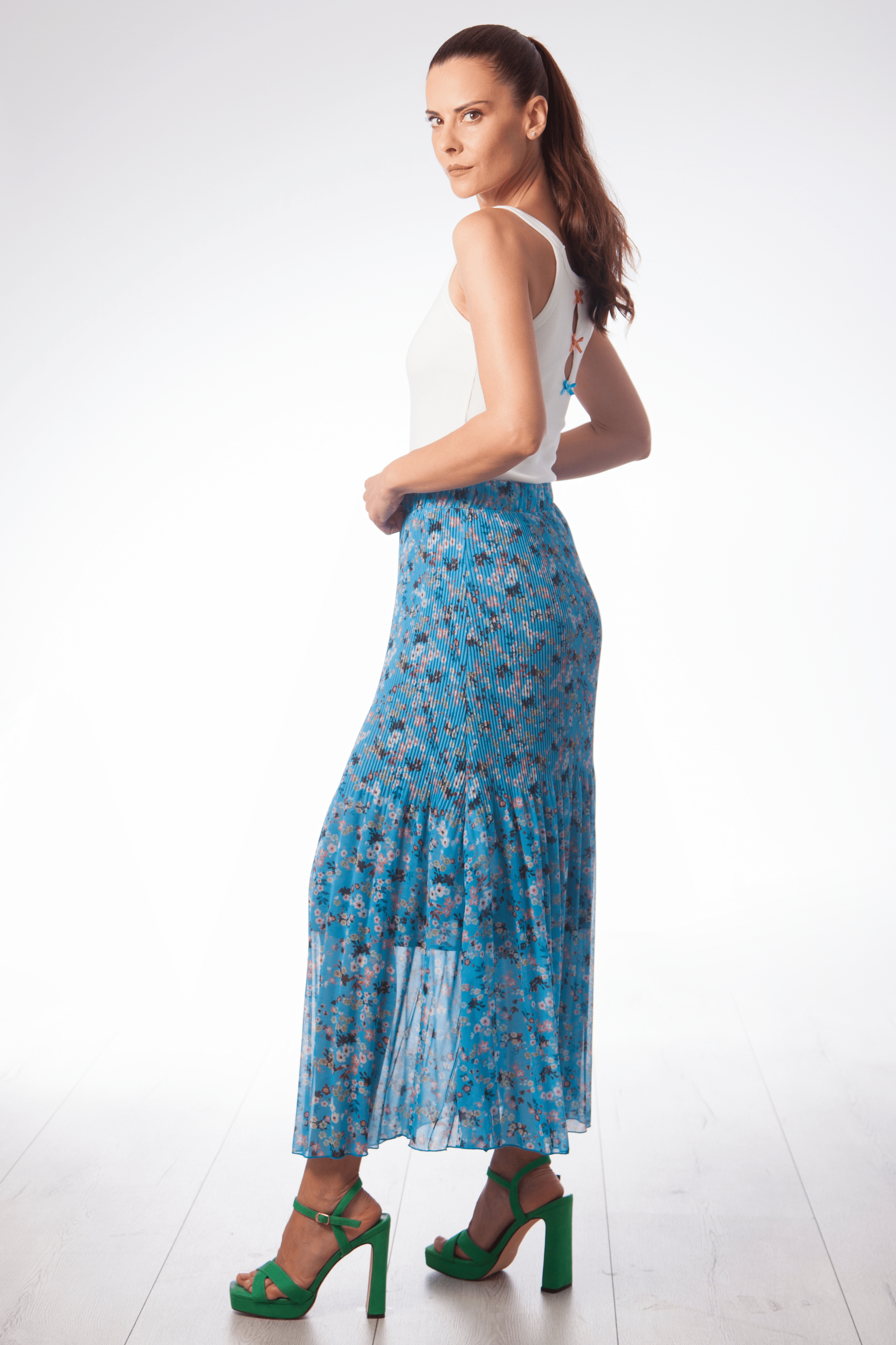 Falda azul rayas plisada de gasa en rayas Lolitas&L - lolitasyl.com