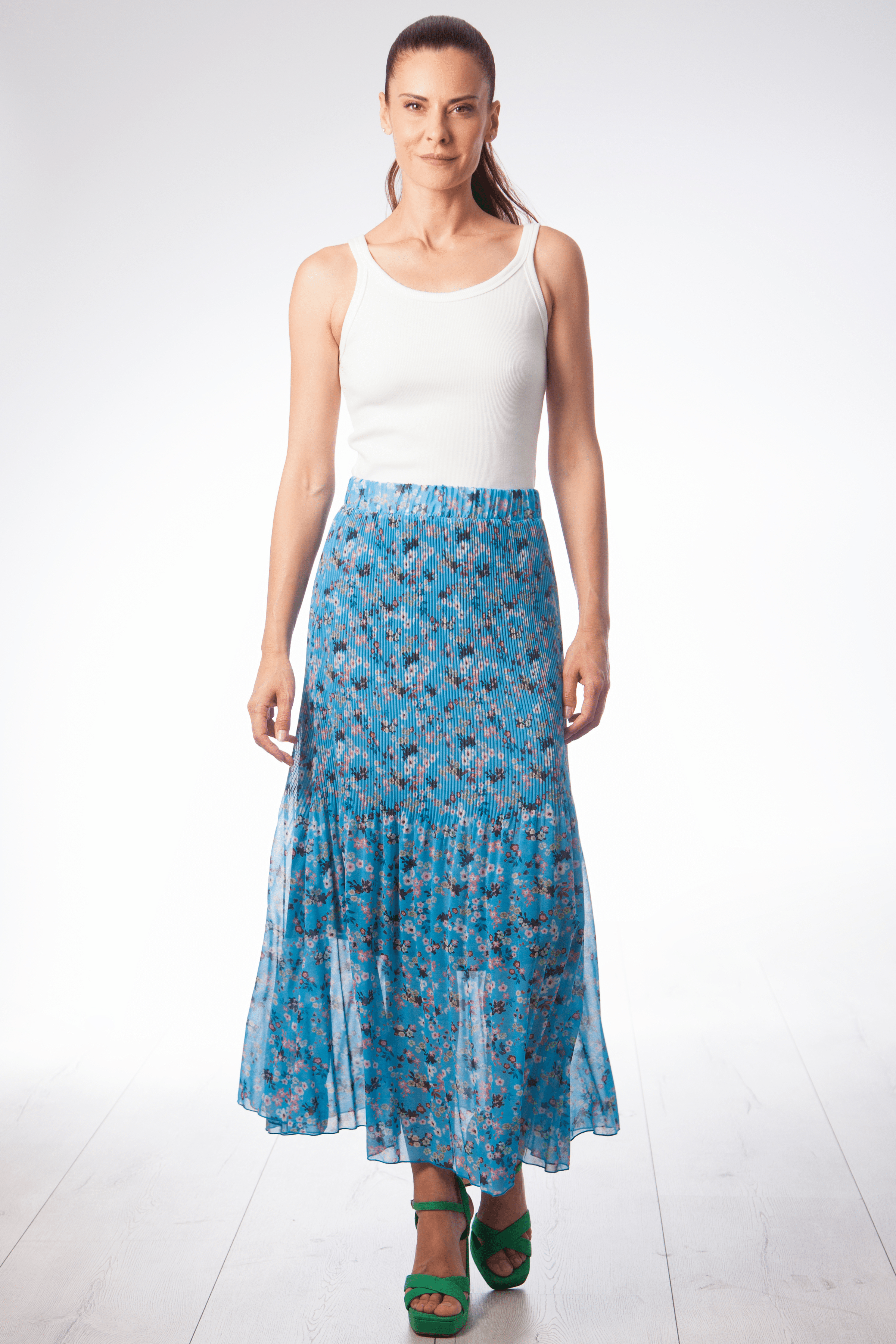 Falda azul rayas plisada de gasa en rayas Lolitas&L - lolitasyl.com