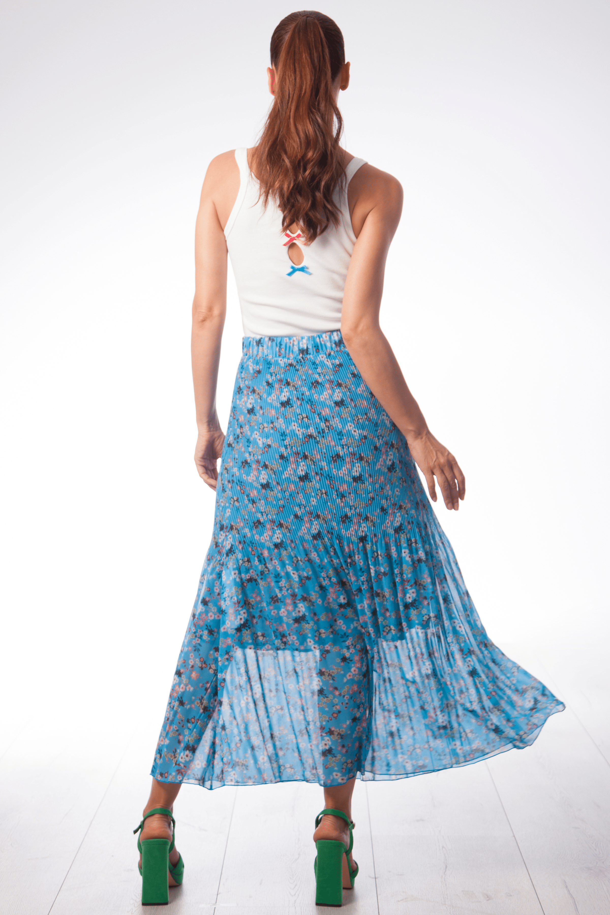 Falda azul rayas plisada de gasa en rayas Lolitas&L - lolitasyl.com