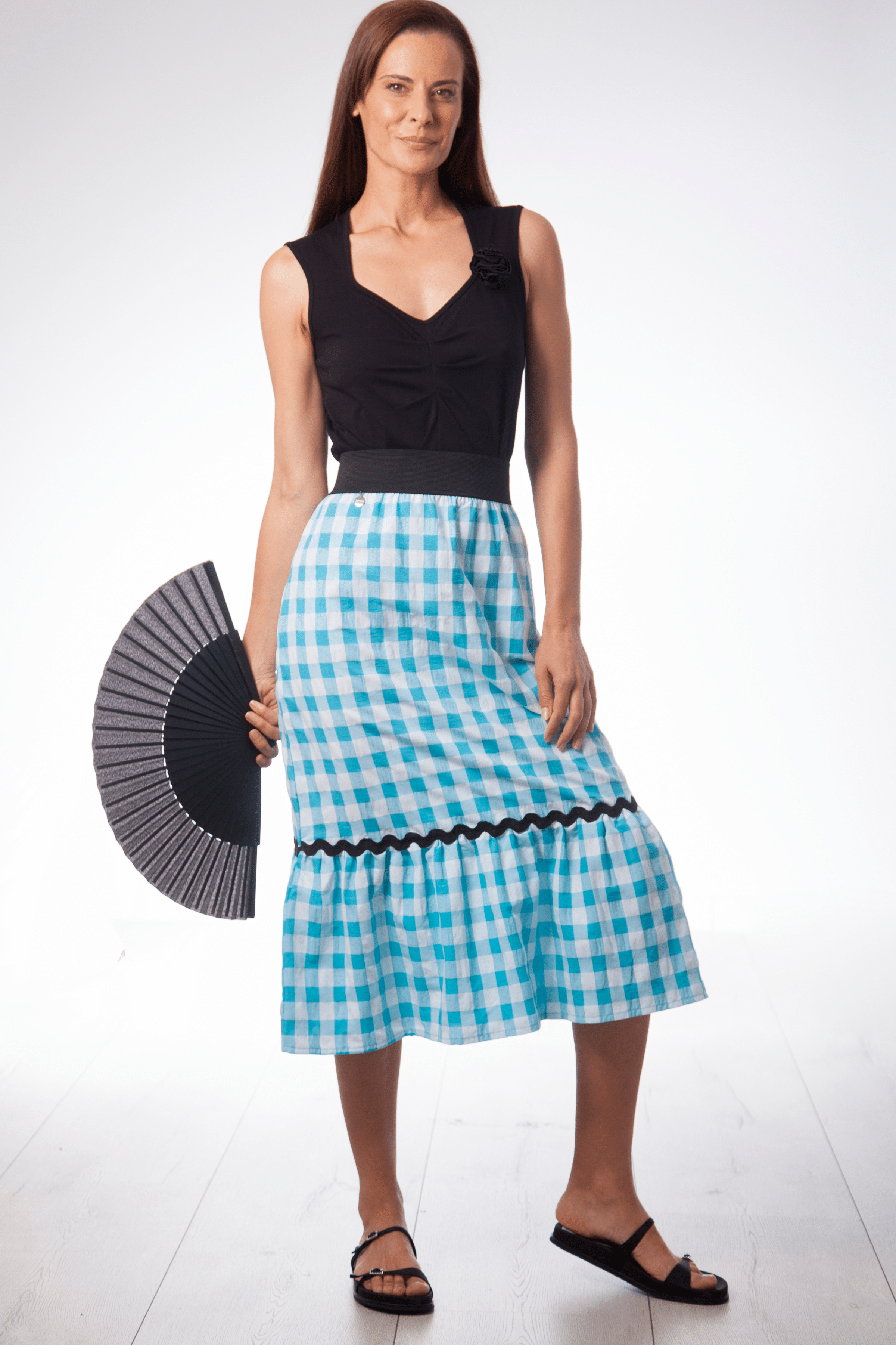 Falda cuadros turquesa larga con picunela Lolitas&L - lolitasyl.com