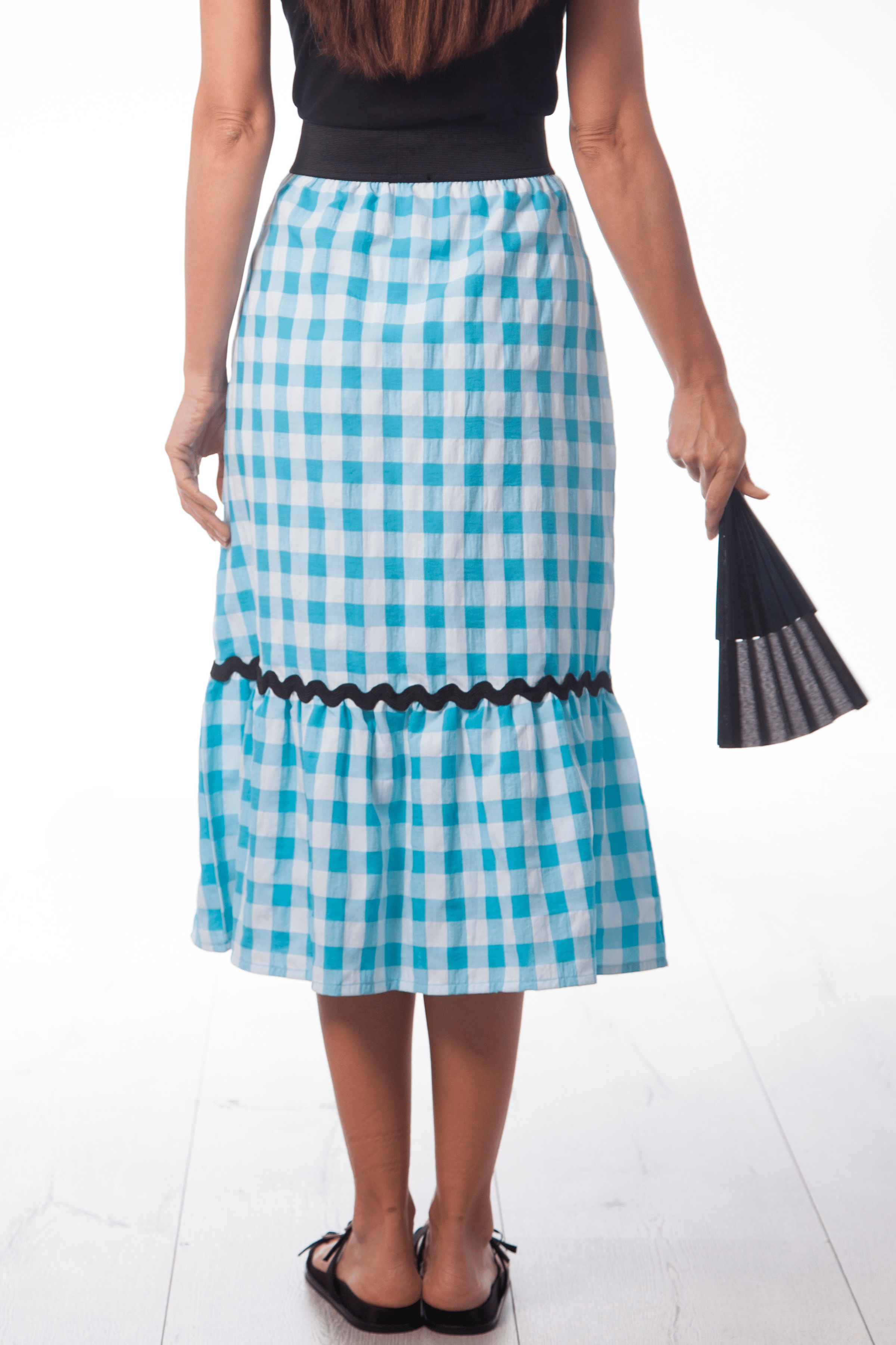 Falda cuadros turquesa larga con picunela Lolitas&L - lolitasyl.com