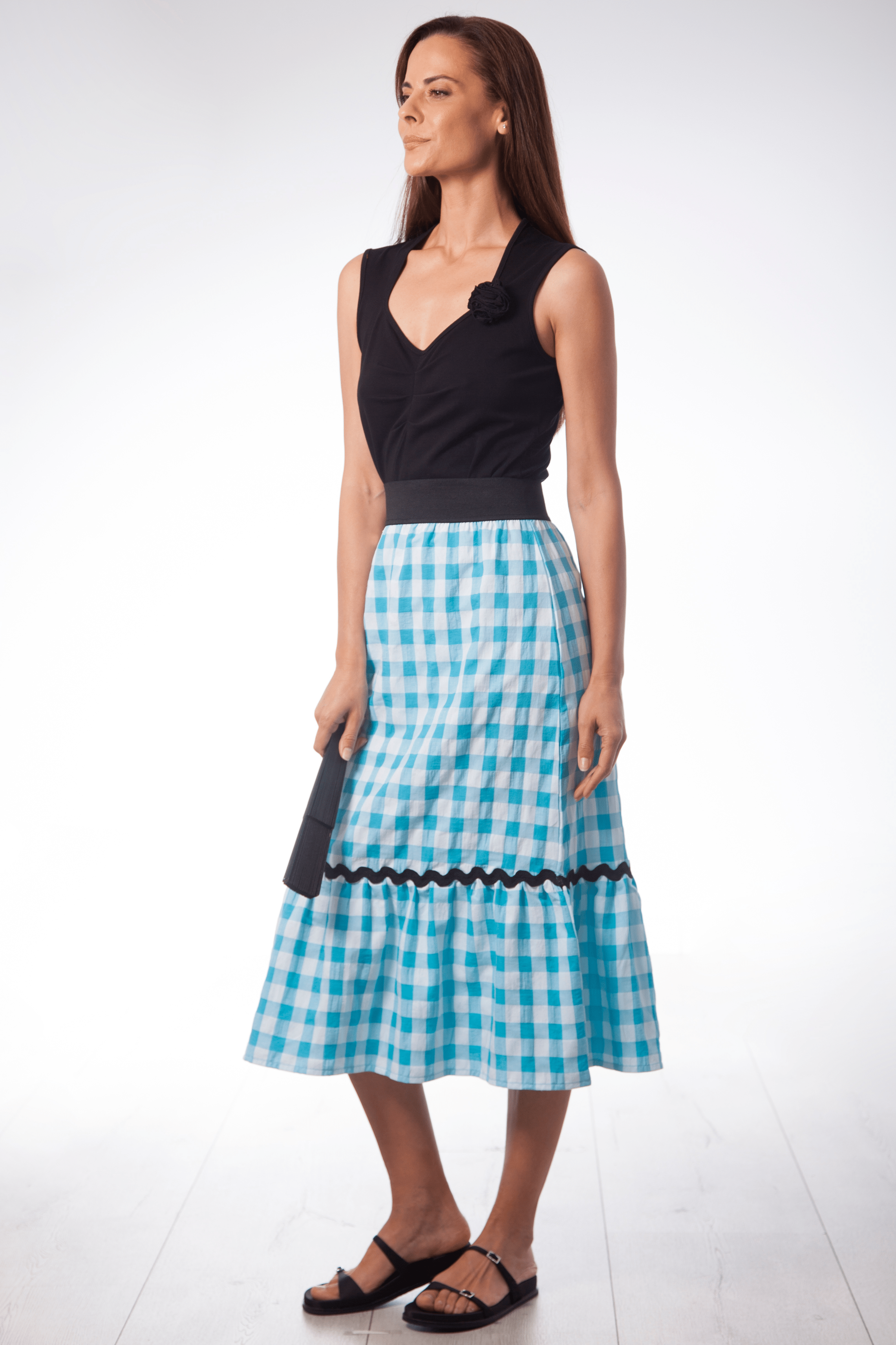 Falda cuadros turquesa larga con picunela Lolitas&L - lolitasyl.com