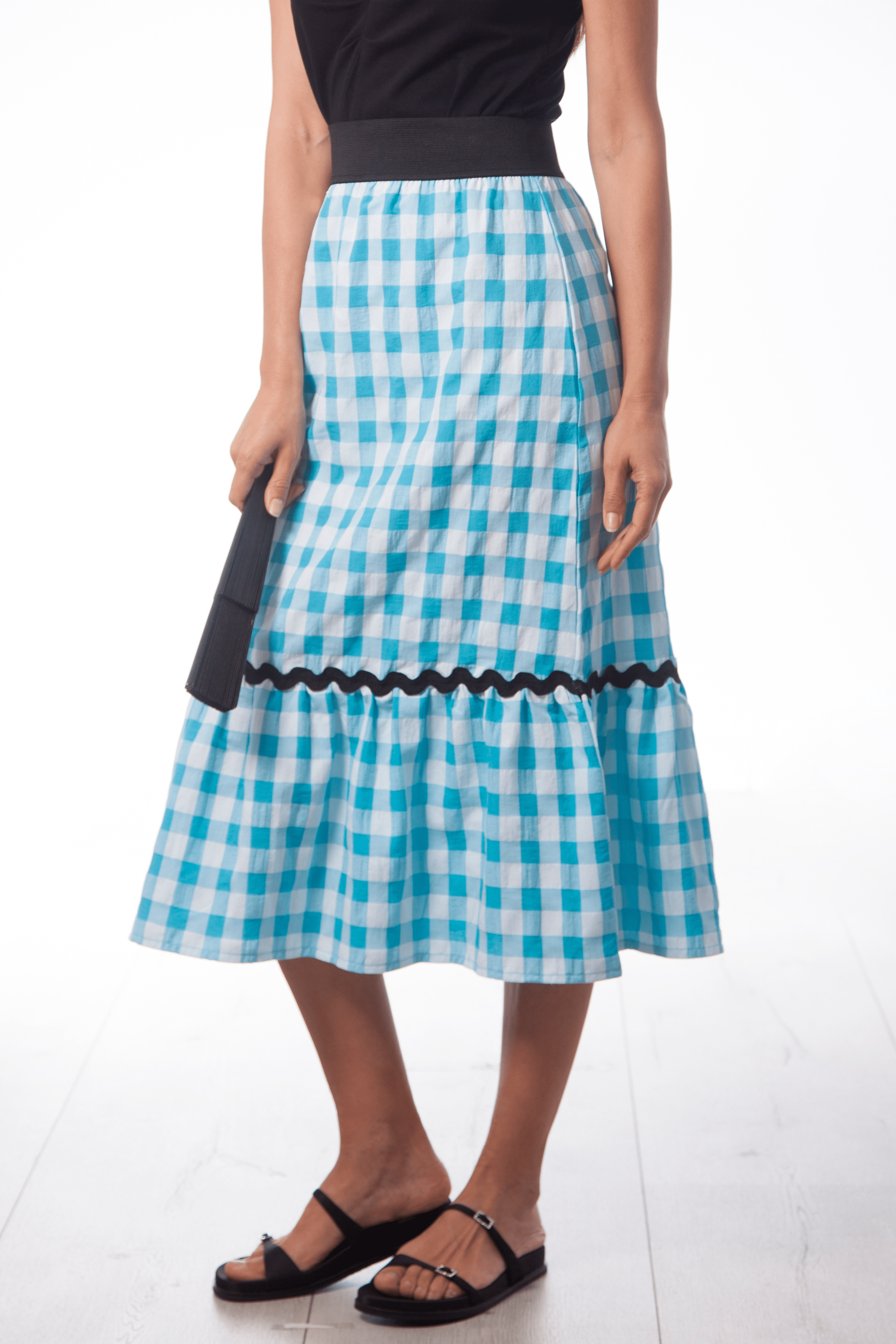 Falda cuadros turquesa larga con picunela Lolitas&L - lolitasyl.com