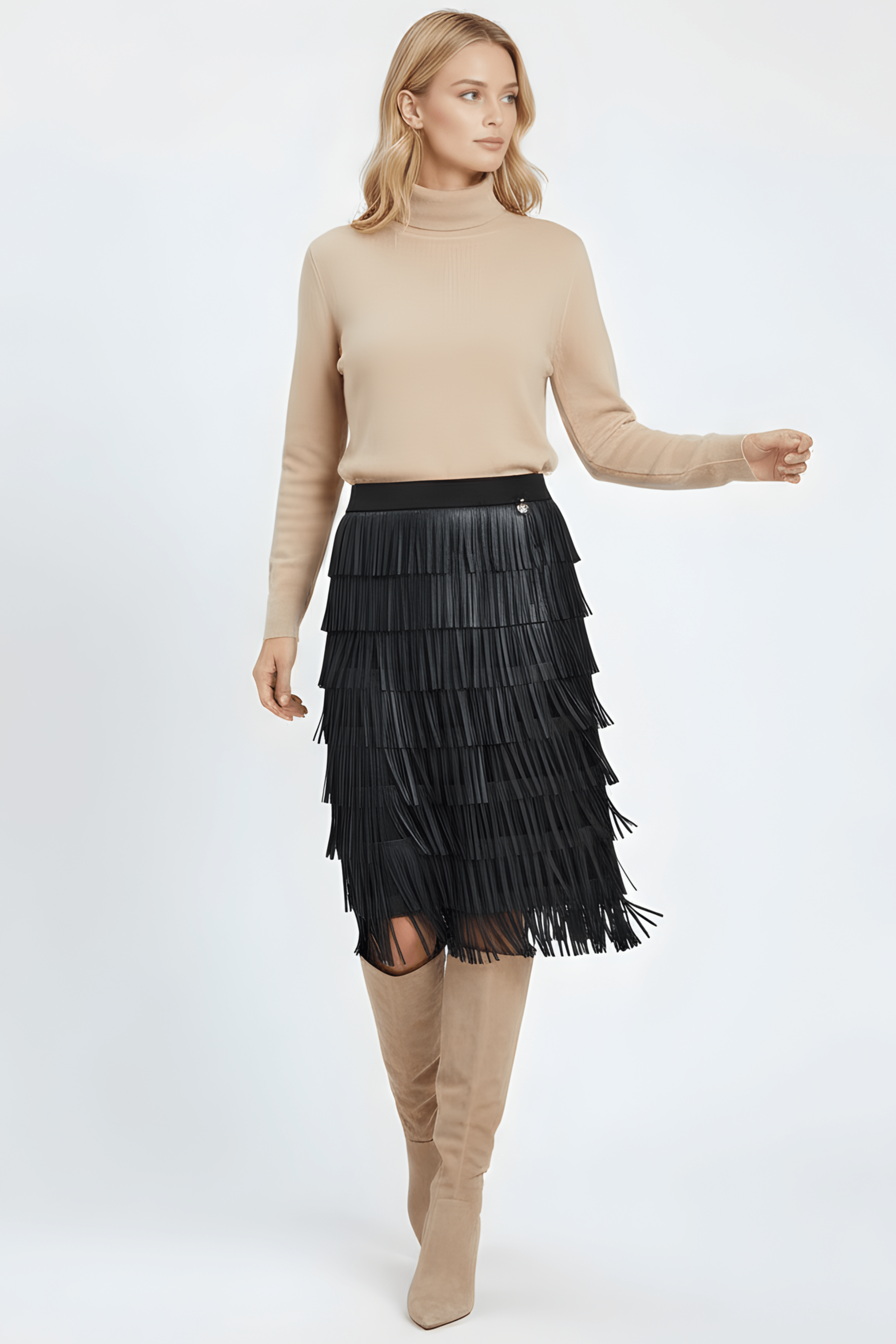 Falda de flecos negra en polipiel Lolitas&L - lolitasyl.com