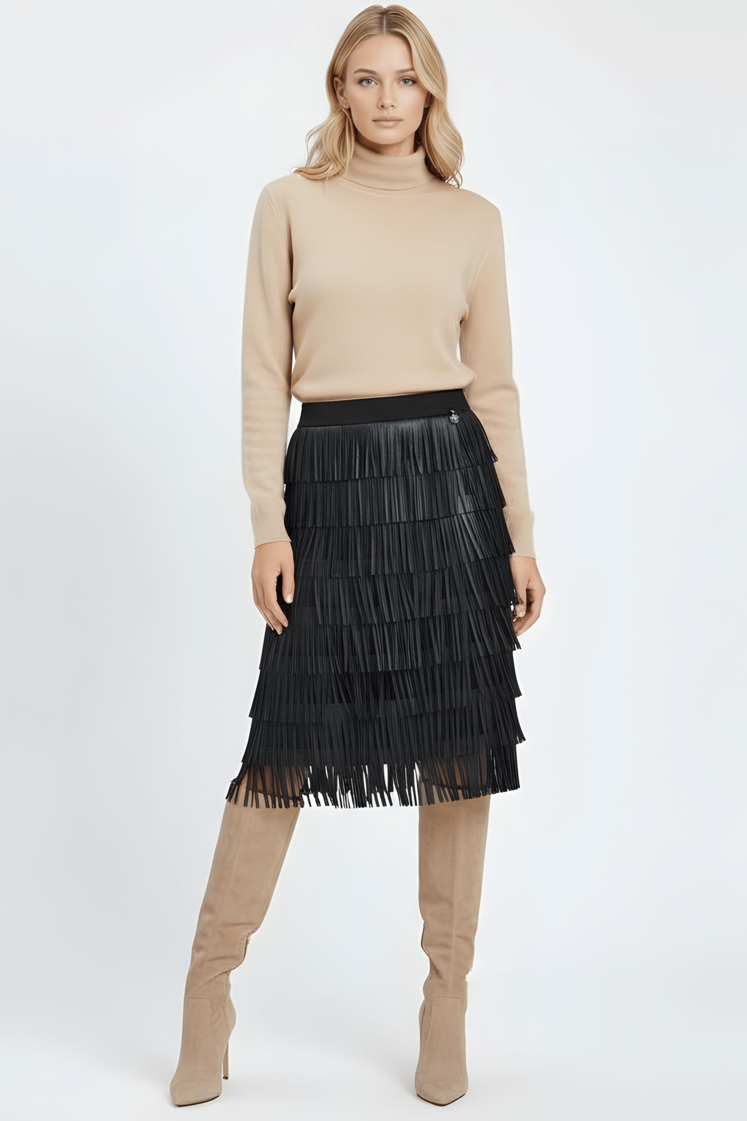 Falda de flecos negra en polipiel Lolitas&L - lolitasyl.com