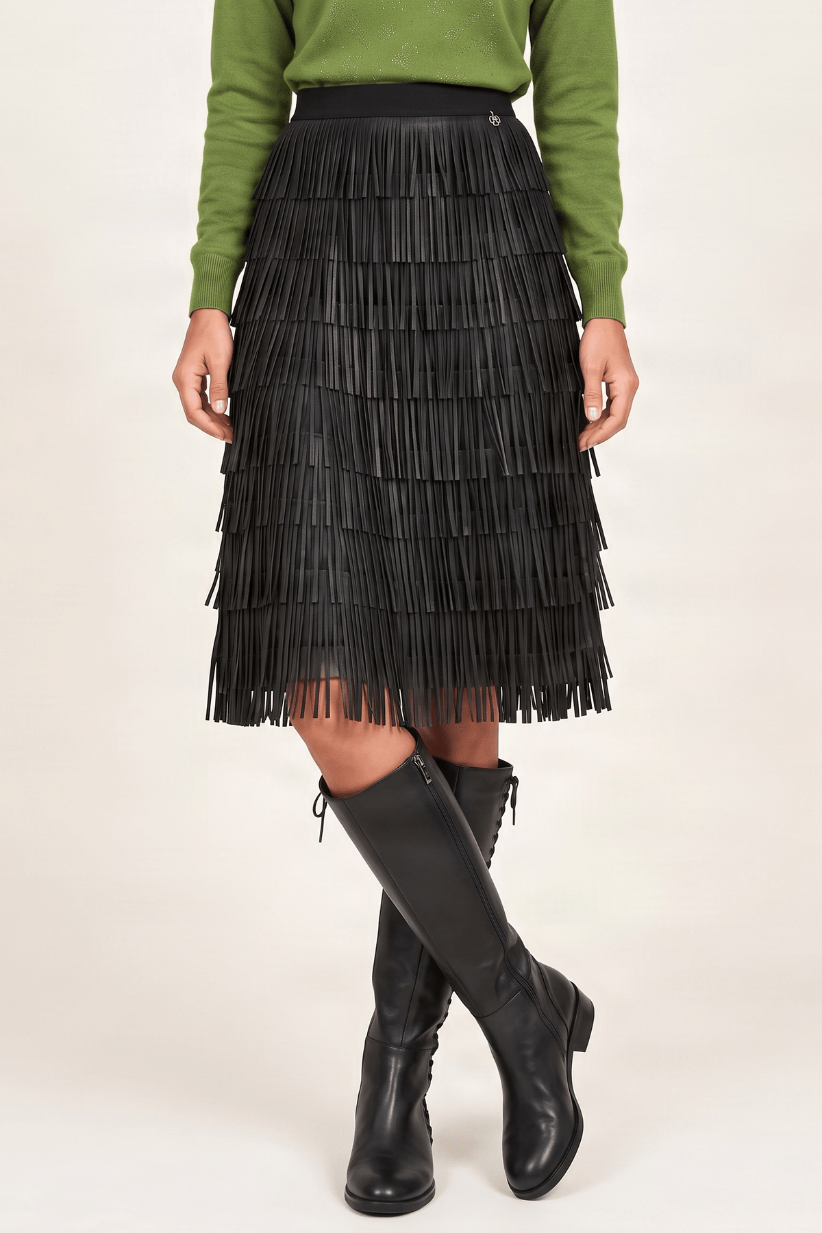 Falda de flecos negra en polipiel Lolitas&L - lolitasyl.com