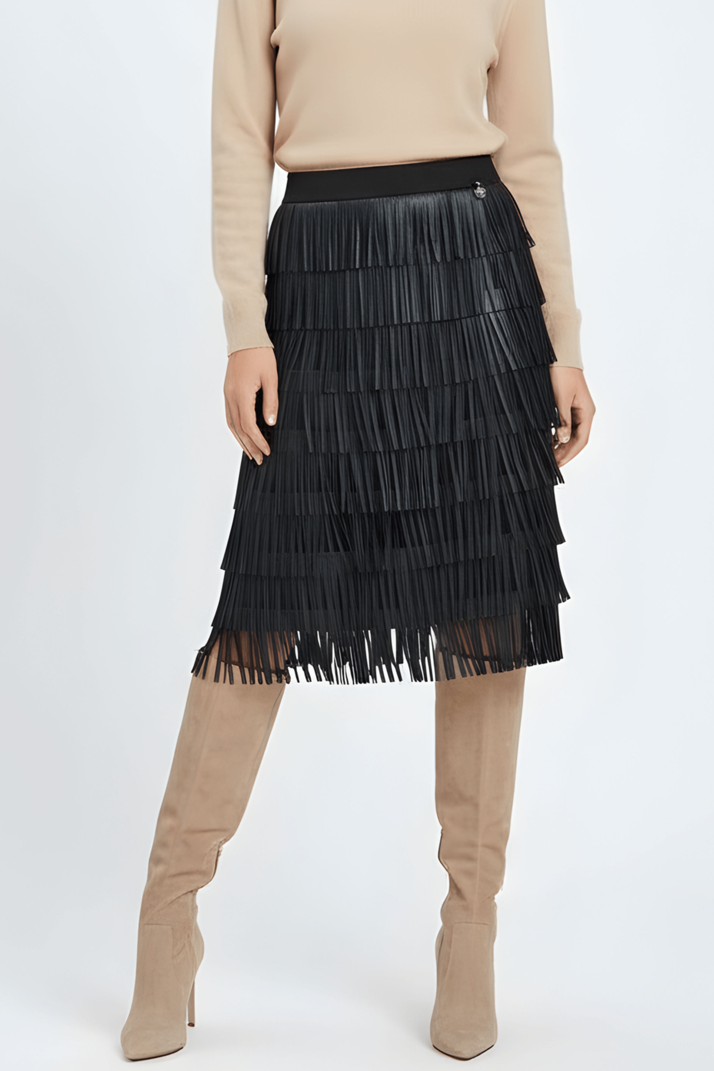 Falda de flecos negra en polipiel Lolitas&L - lolitasyl.com