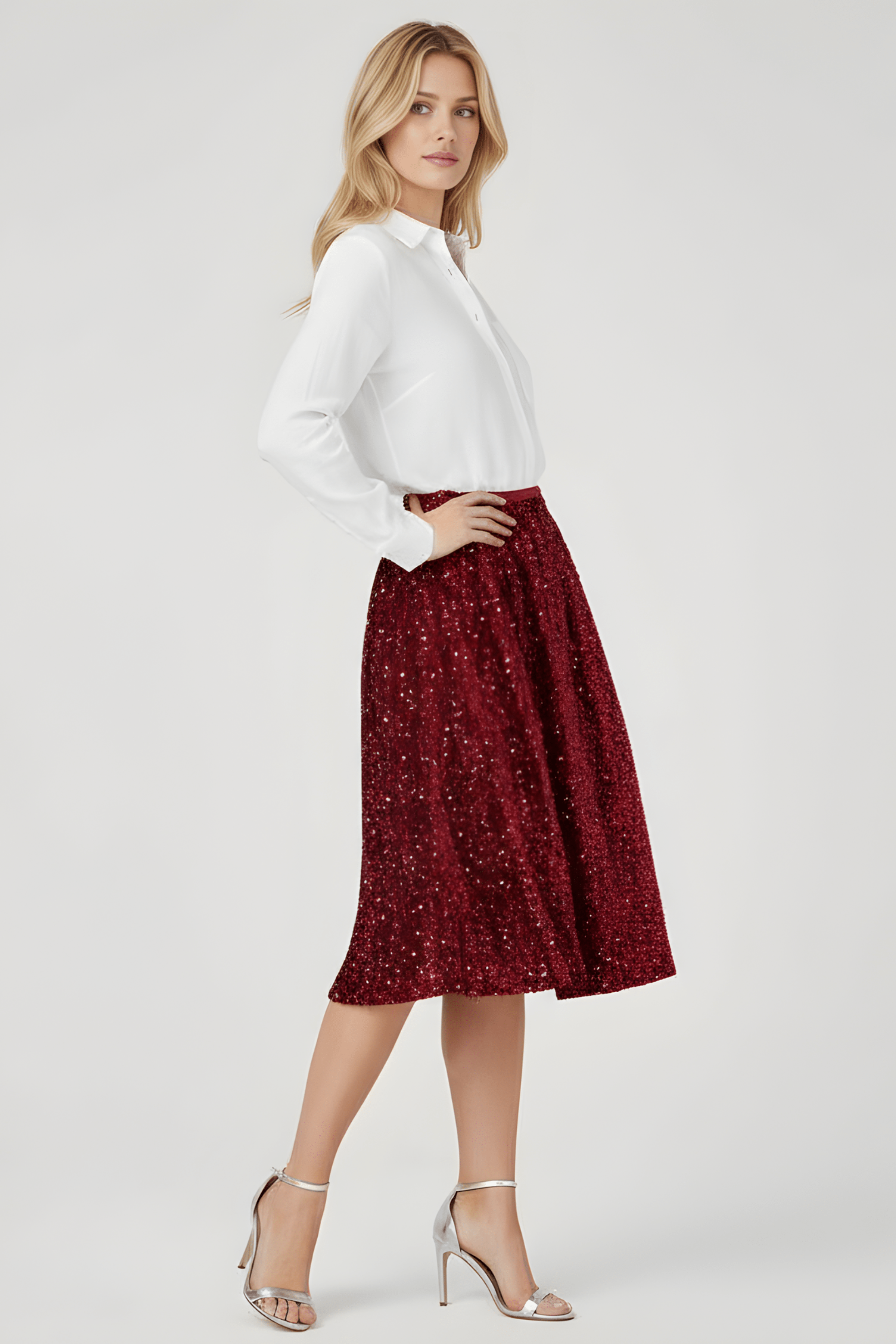 Falda granate de lentejuelas midi Lolitas&L - lolitasyl.com