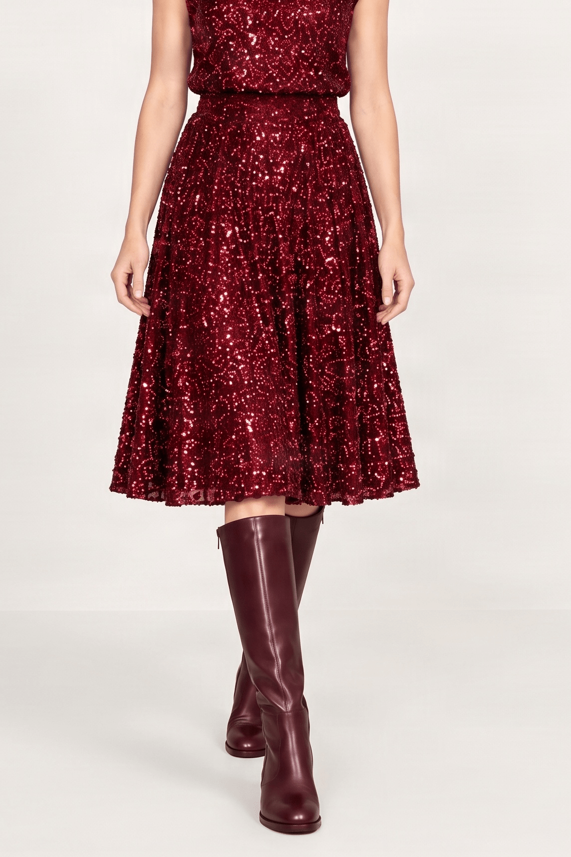 Falda granate de lentejuelas midi Lolitas&L - lolitasyl.com