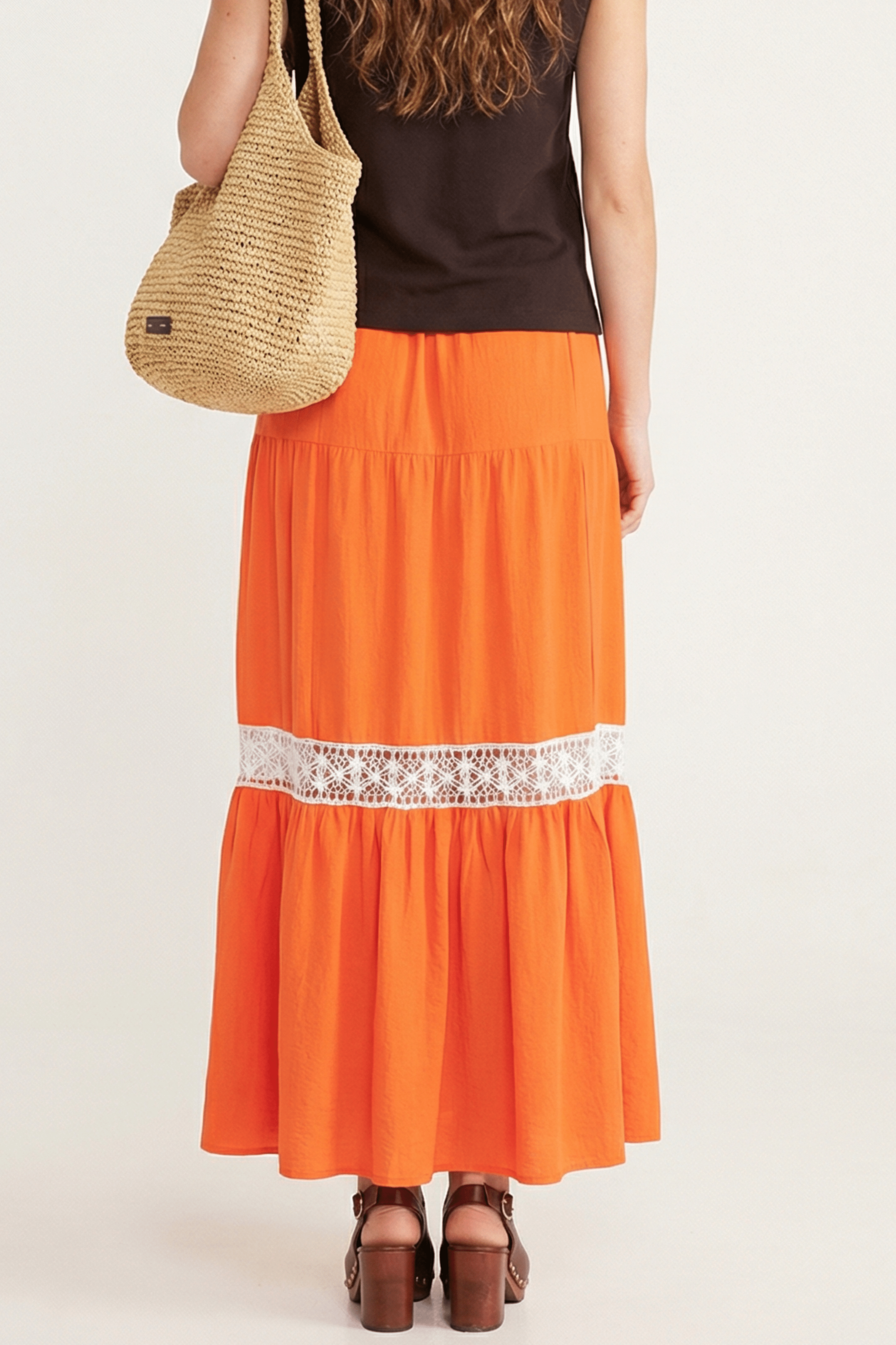 Falda larga naranja cortes con puntilla blanca LolitasyL - lolitasyl.com