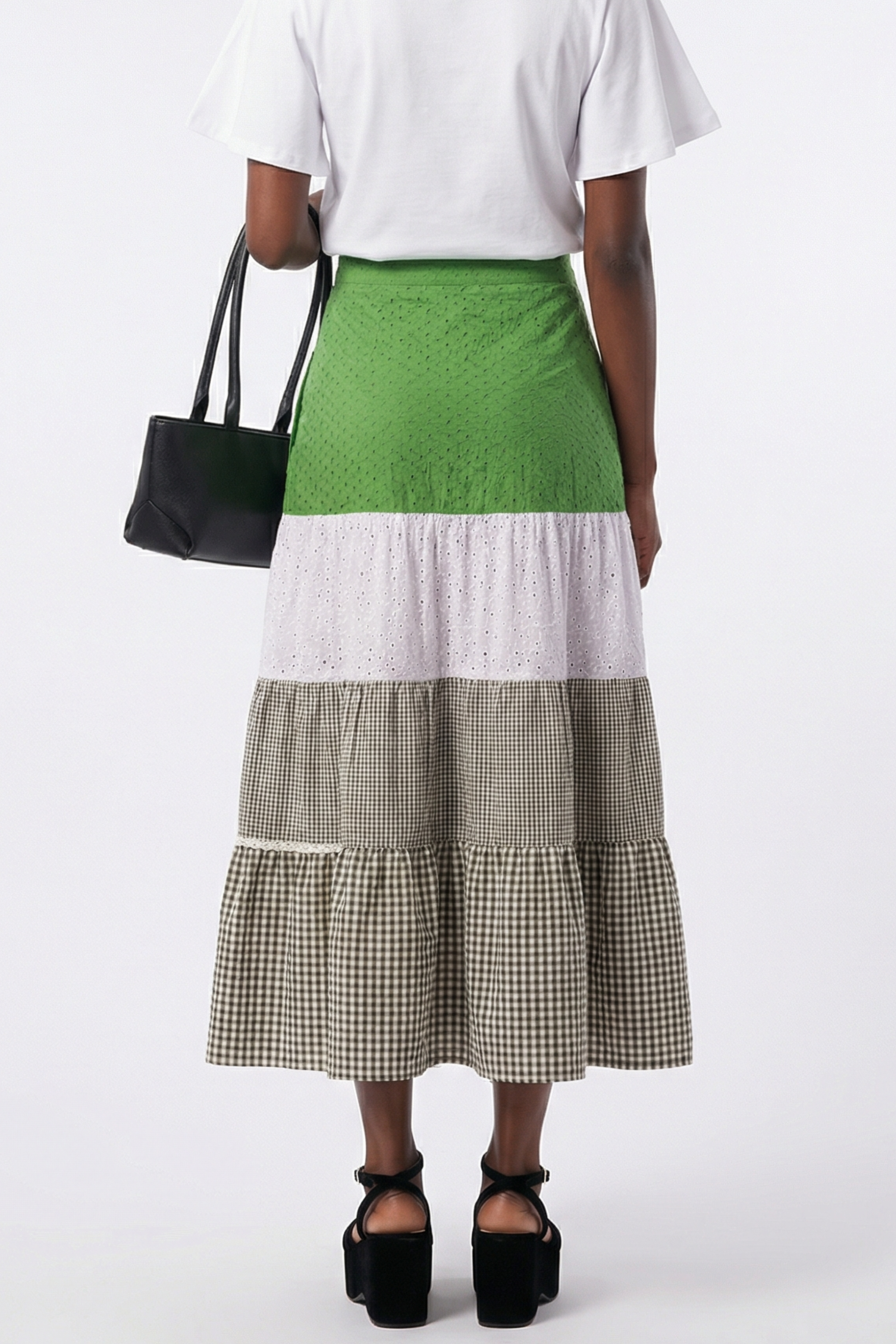 Falda larga patchwork bordado ingles y cuadro vichy Lolitas&L