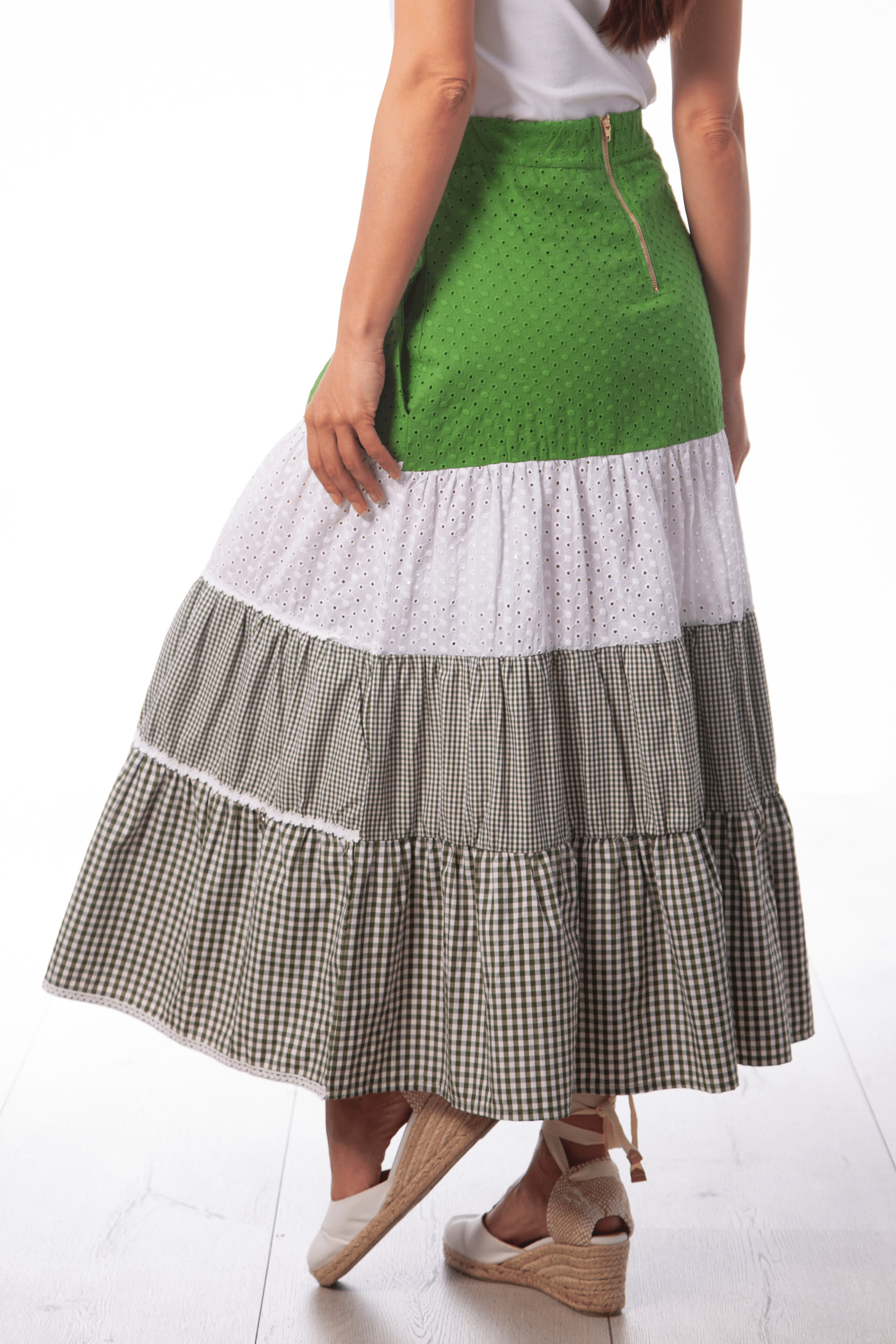 Falda larga patchwork bordado ingles y cuadro vichy Lolitas&L - lolitasyl.com