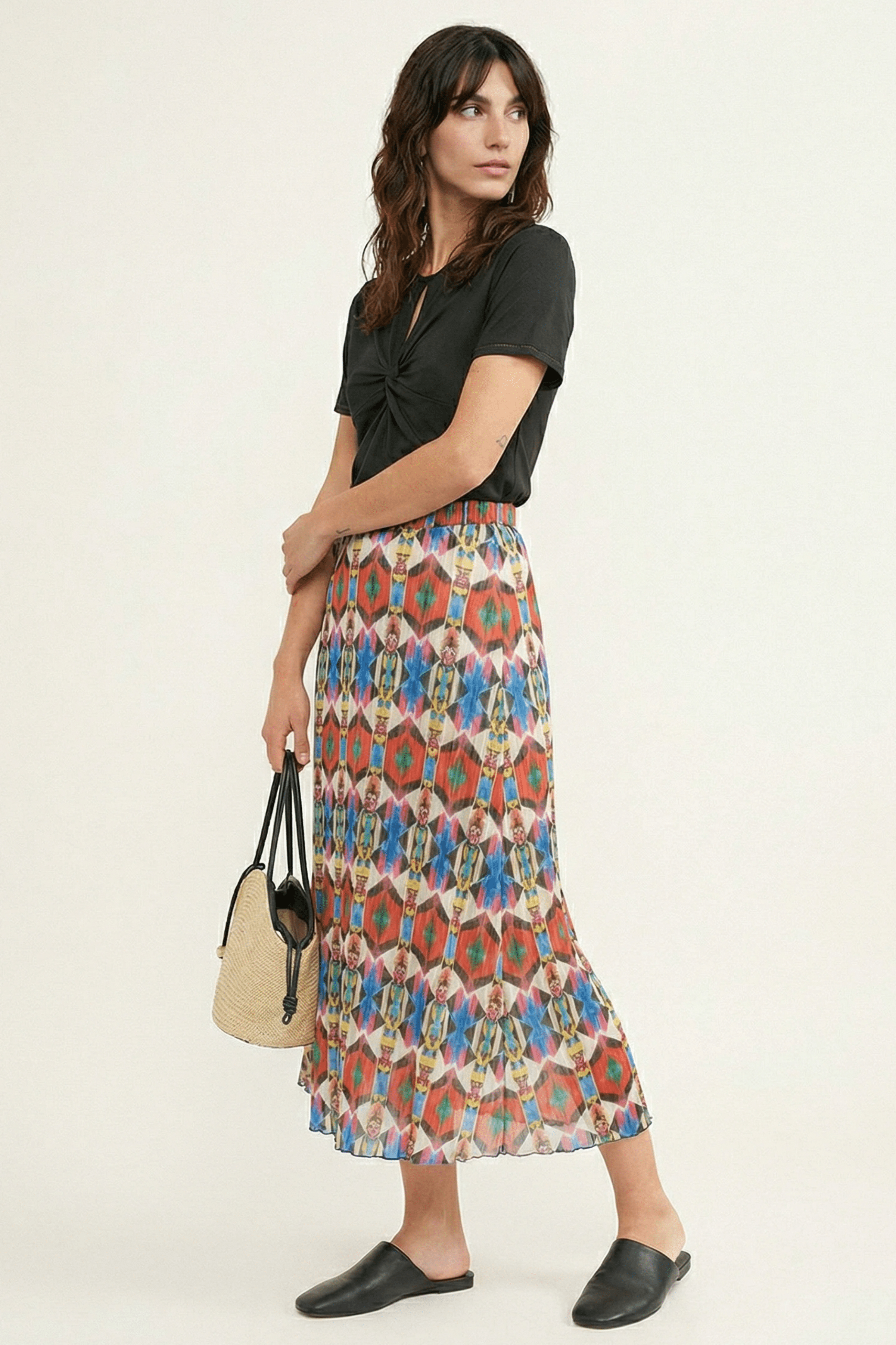 Falda larga plisada con estampado etnico Lolitas&L - lolitasyl.com