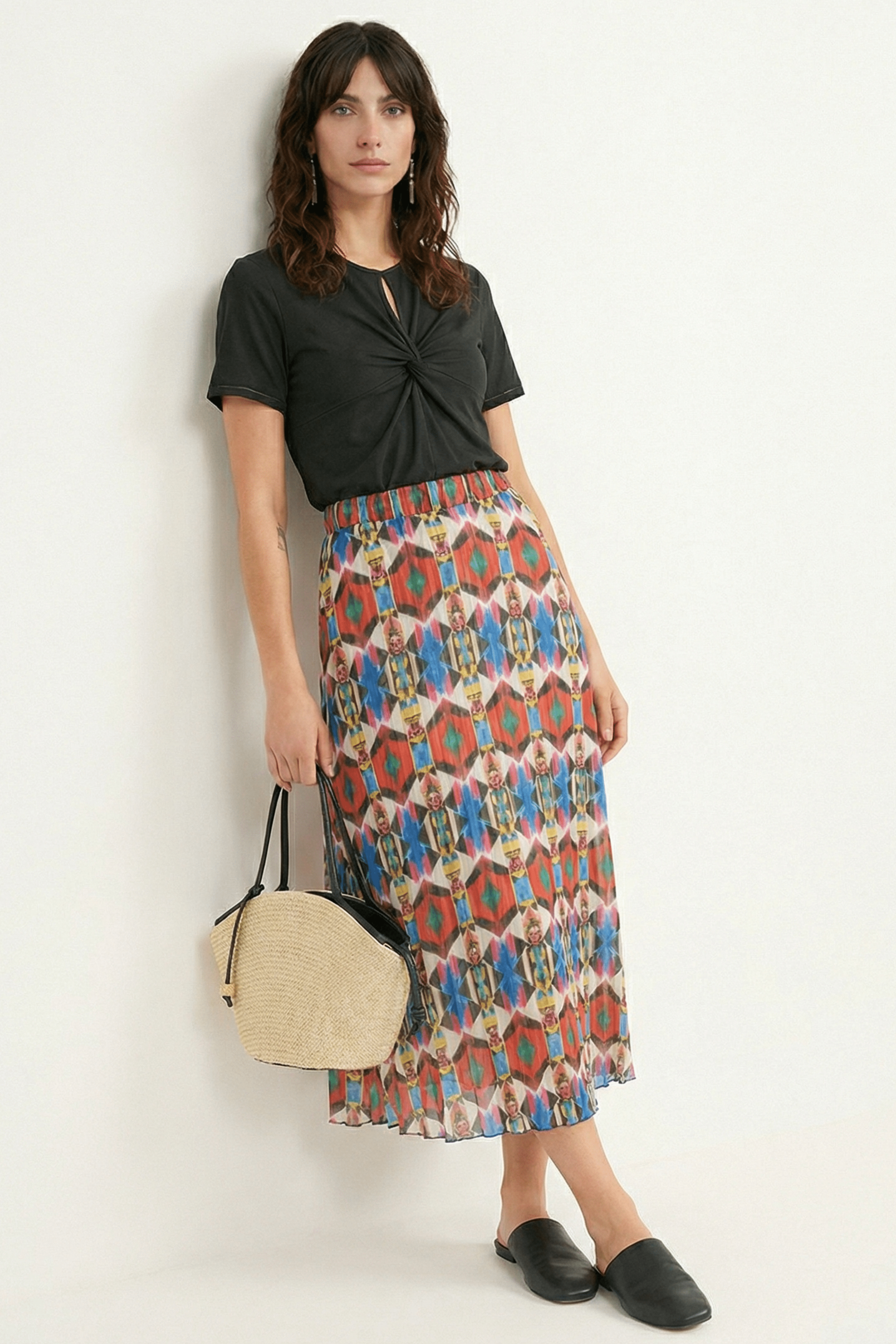 Falda larga plisada con estampado etnico Lolitas&L - lolitasyl.com