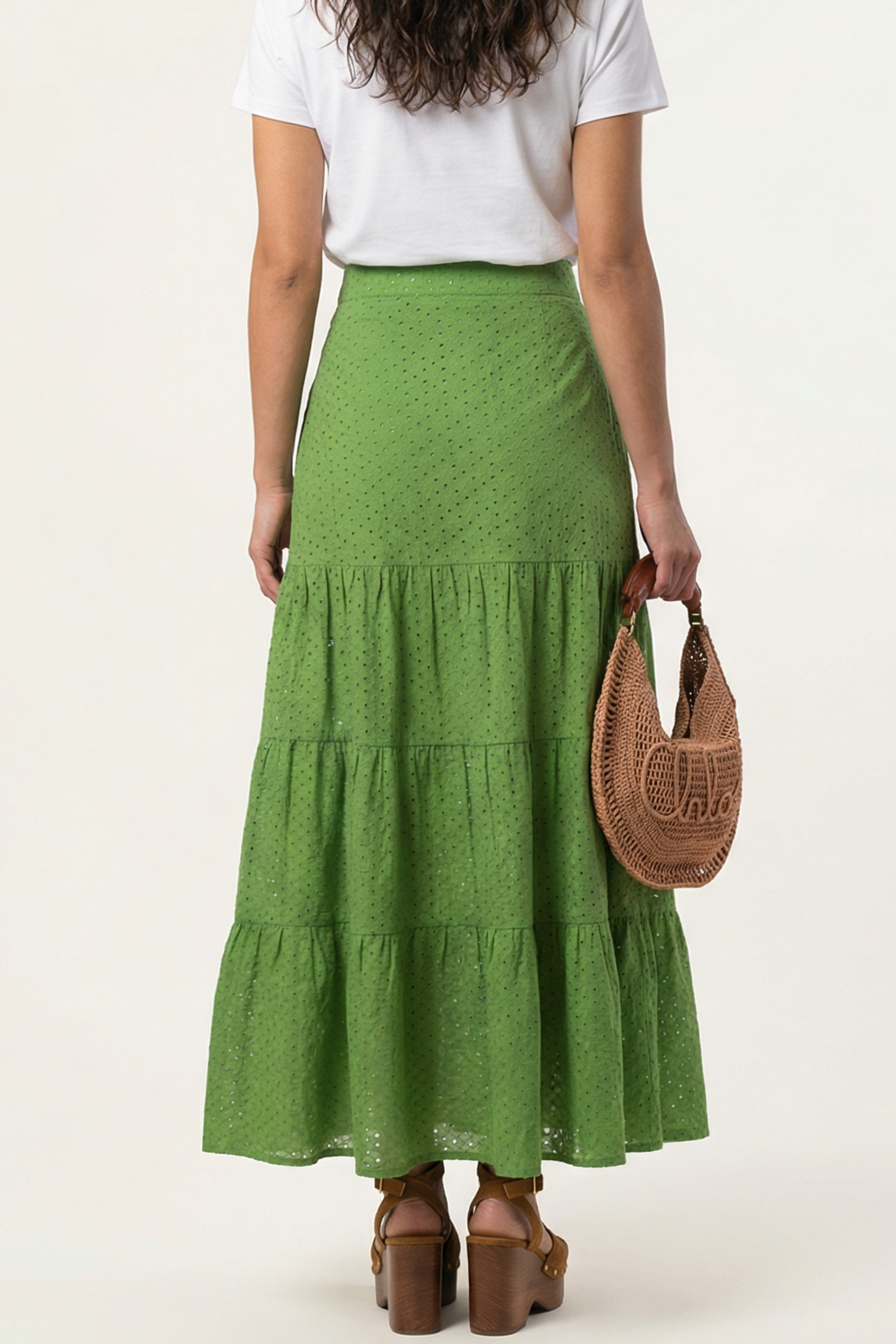 Falda larga verde en bordado ingles con cortes Lolitas&L