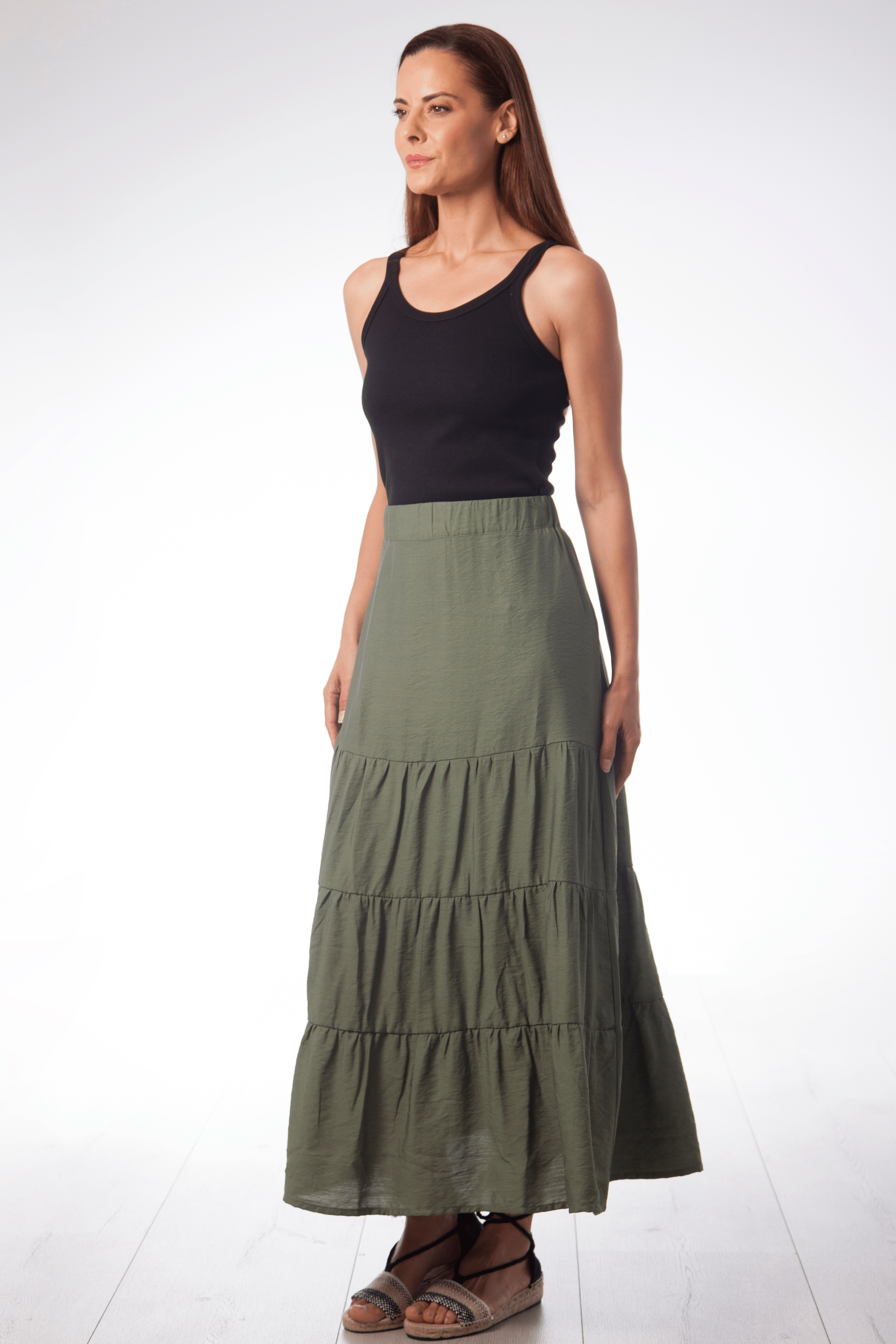 Falda larga verde militar con fruncidos Lolitas&L - lolitasyl.com