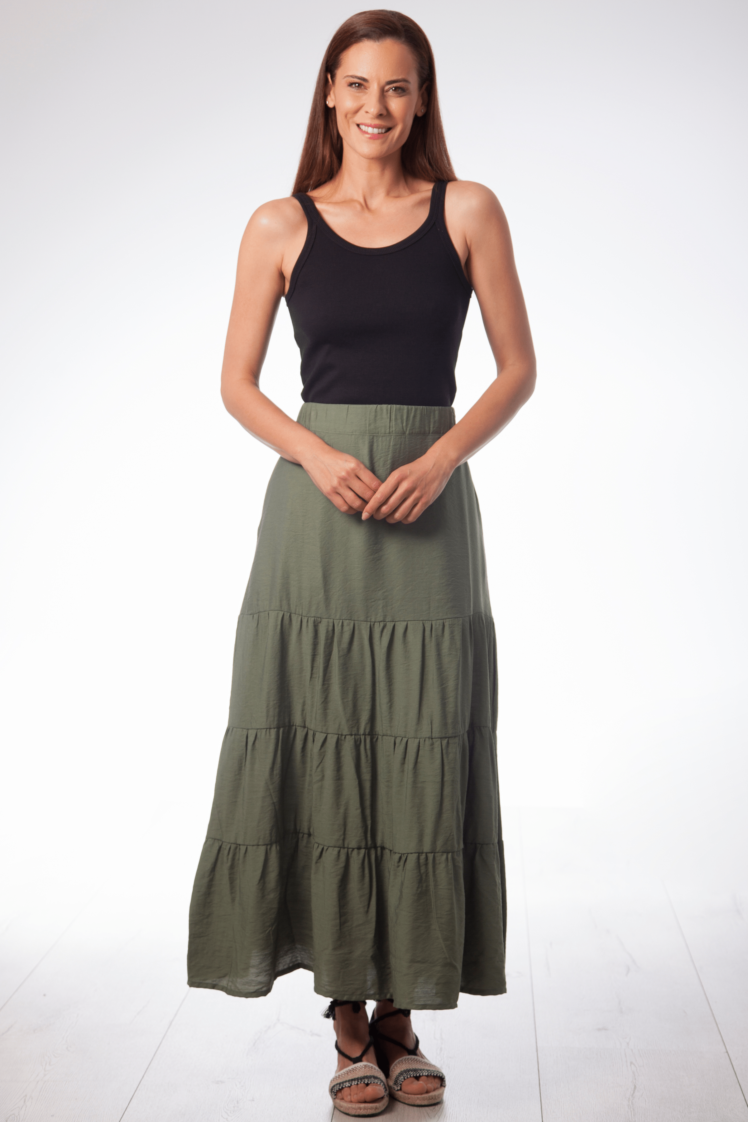 Falda larga verde militar con fruncidos Lolitas&L - lolitasyl.com