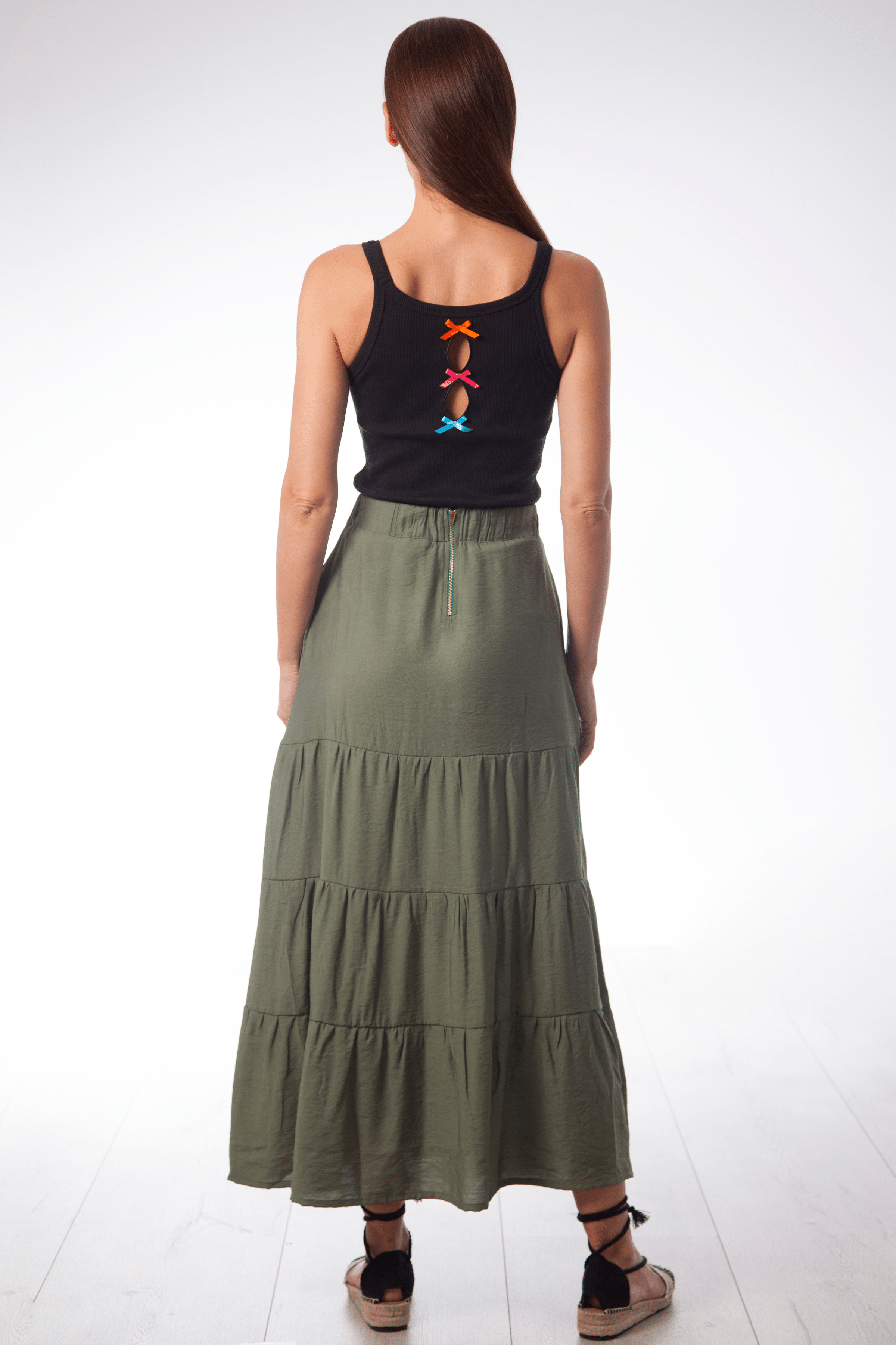 Falda larga verde militar con fruncidos Lolitas&L - lolitasyl.com