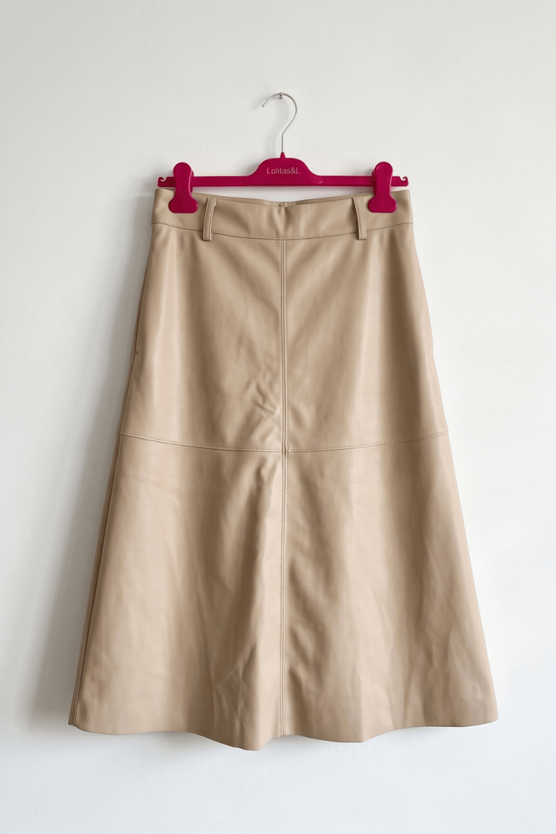Falda Midi de Polipiel Beige Claro Preloved - lolitasyl.com