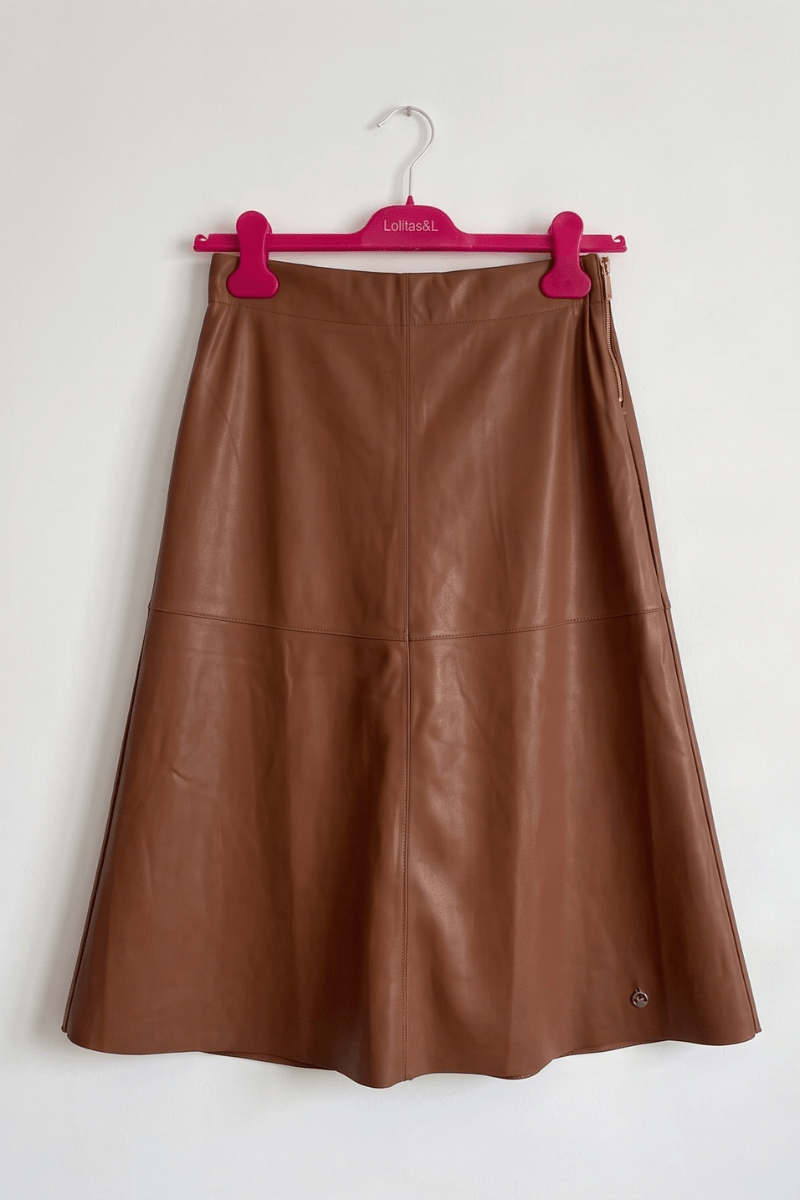 Falda Midi de Polipiel Marrón Chocolate Preloved - lolitasyl.com