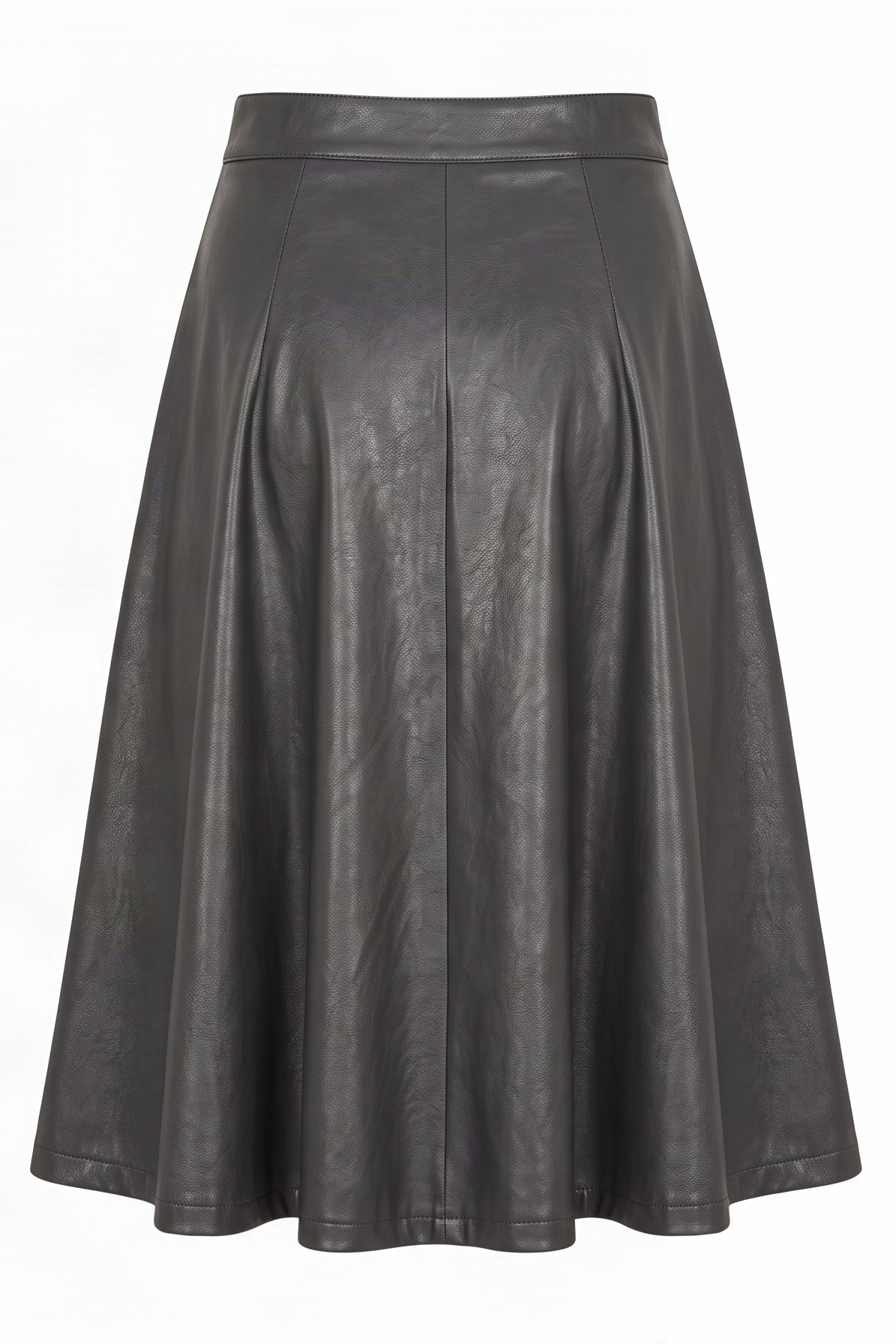 Falda Midi Evasé Verde Militar en Efecto Piel con Cintura Limpia y Vuelo Amplio – Lolitas&L