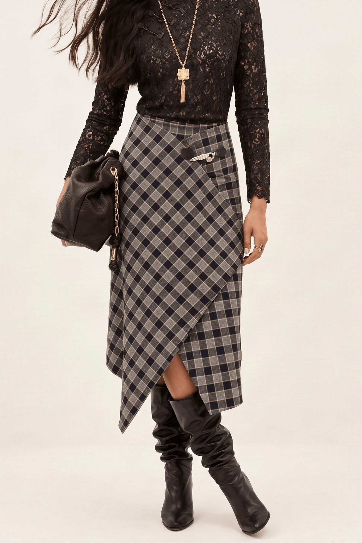 Falda Pareo Asimétrica a Cuadros Fantasía Check – Lolitas&L - lolitasyl.com