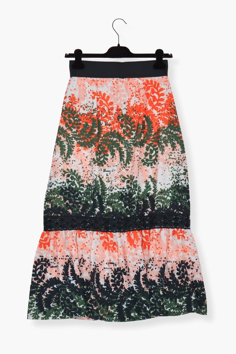 Falda Preloved larga estampada Leaves con goma y puntilla Lolitas&L - lolitasyl.com