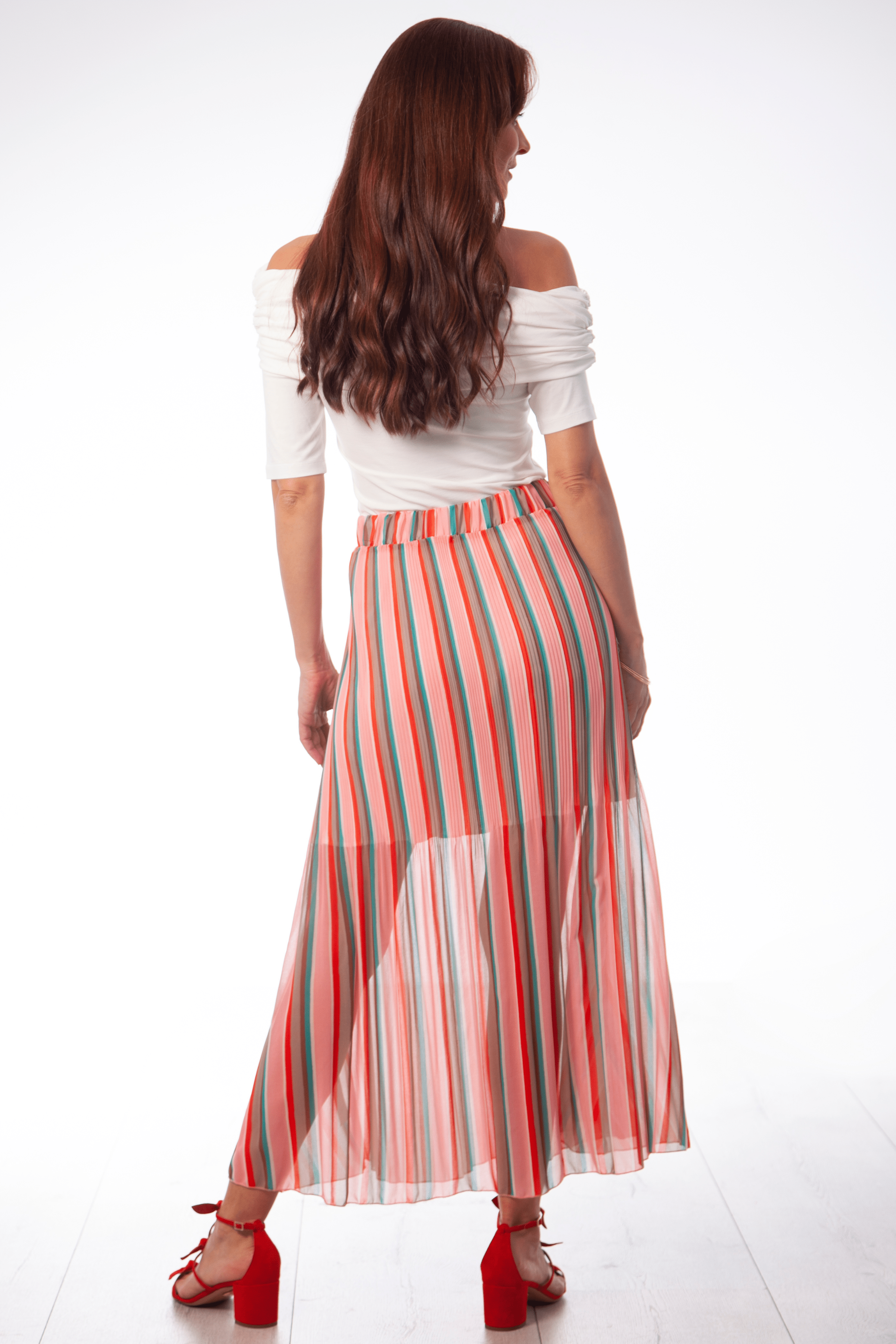 Falda rosa rayas plisada de gasa en rayas Lolitas&L - lolitasyl.com