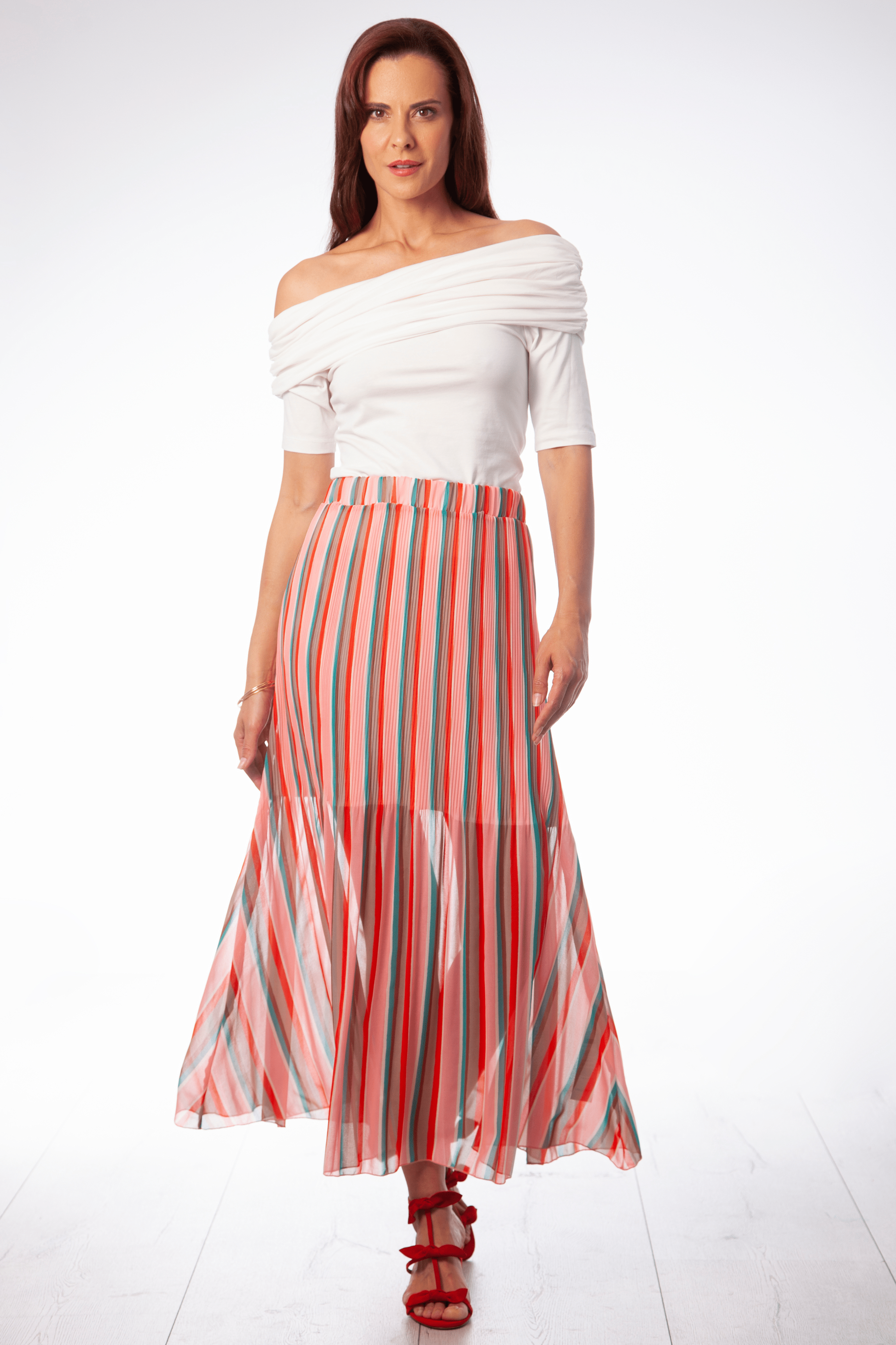 Falda rosa rayas plisada de gasa en rayas Lolitas&L - lolitasyl.com