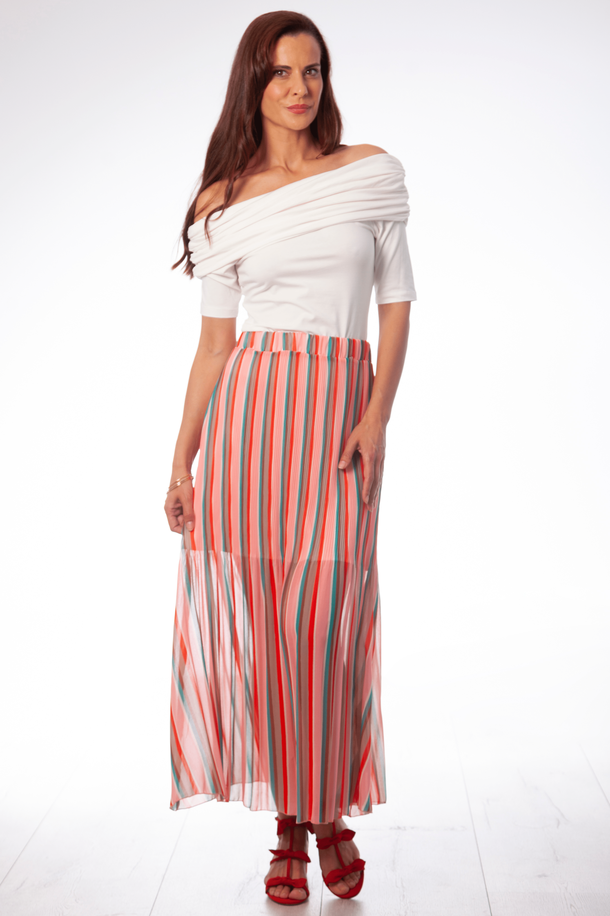 Falda rosa rayas plisada de gasa en rayas Lolitas&L - lolitasyl.com