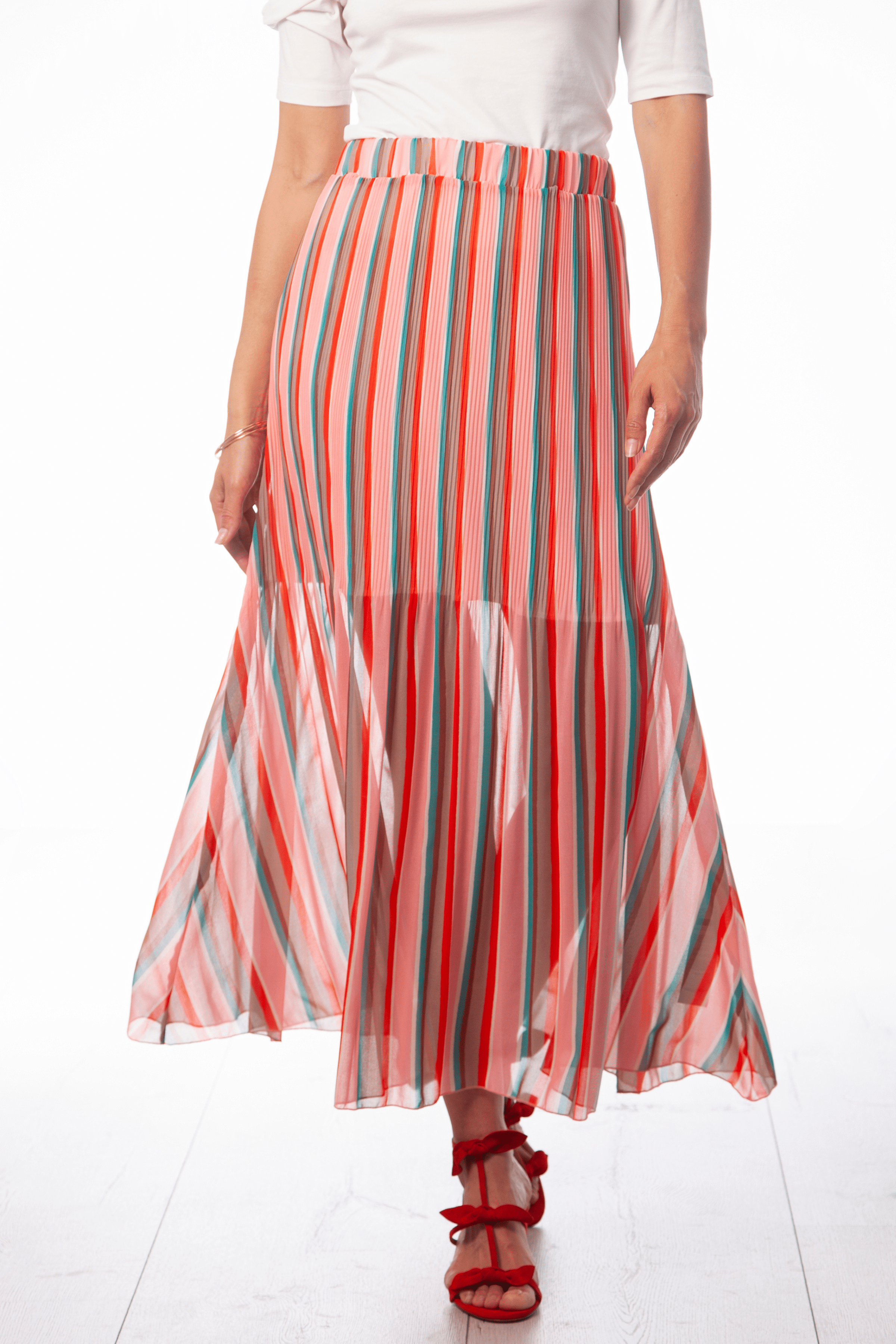 Falda rosa rayas plisada de gasa en rayas Lolitas&L - lolitasyl.com