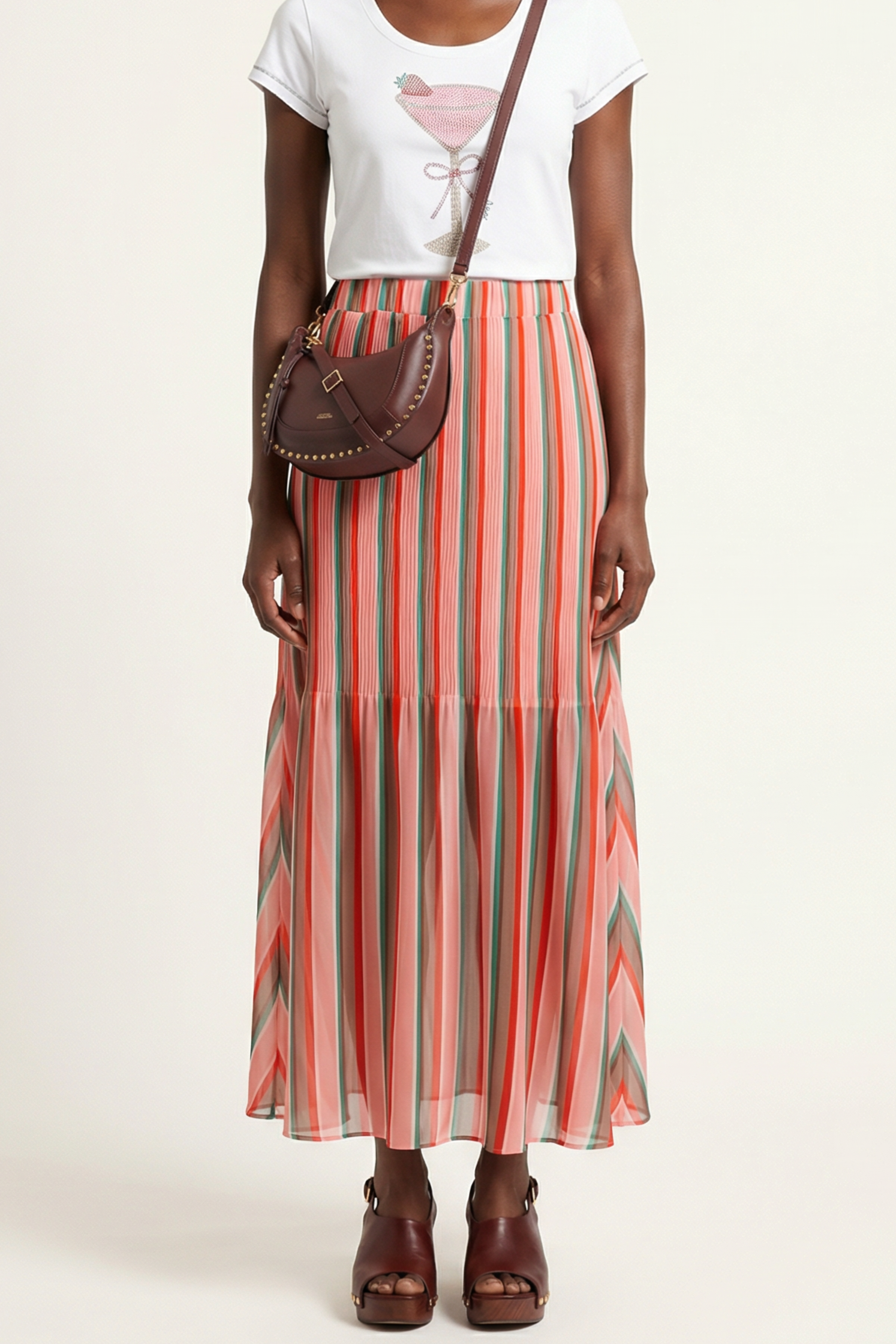 Falda rosa rayas plisada de gasa en rayas Lolitas&L