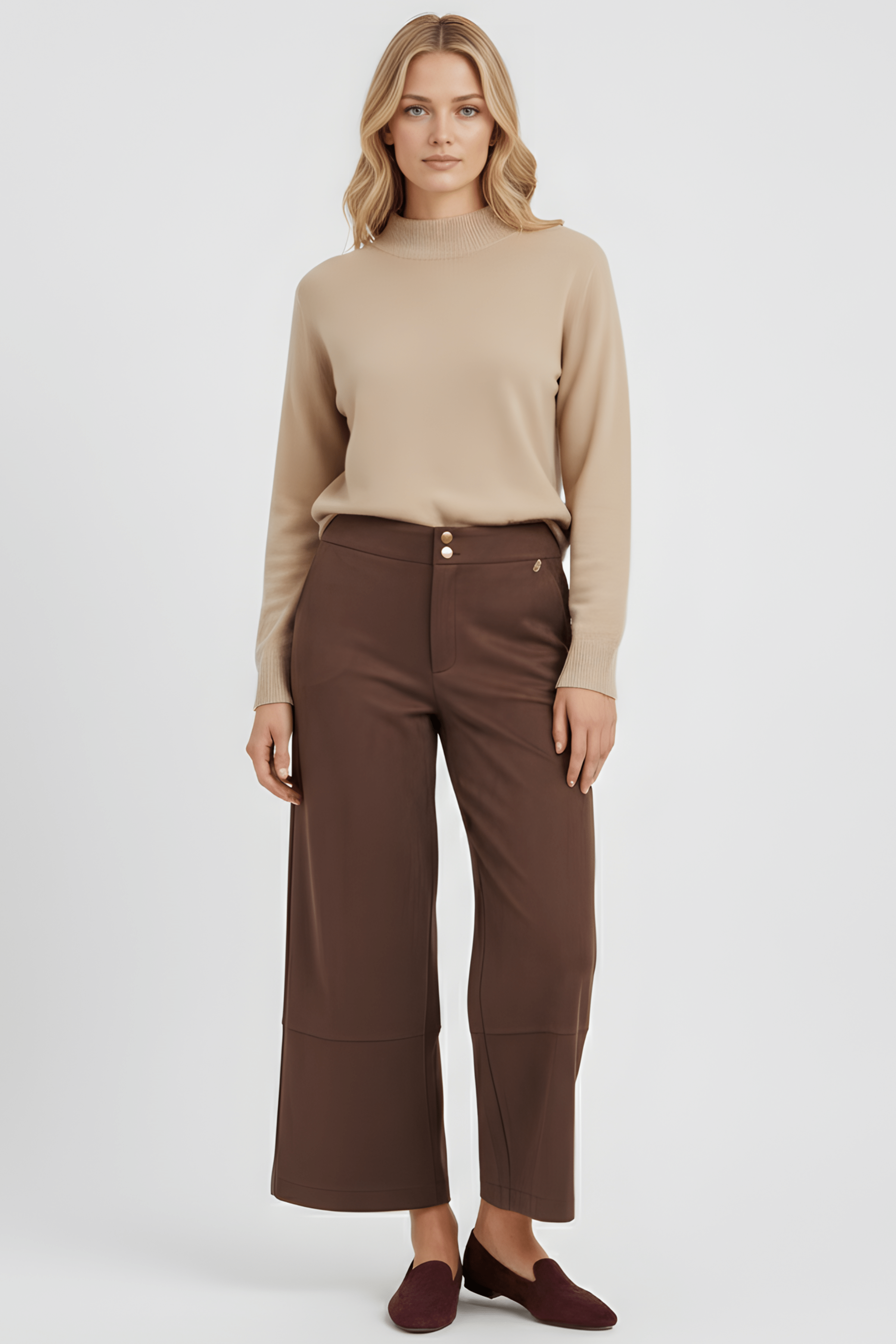 Pantalon antelina marron corte con botones dorados Lolitas&L - lolitasyl.com